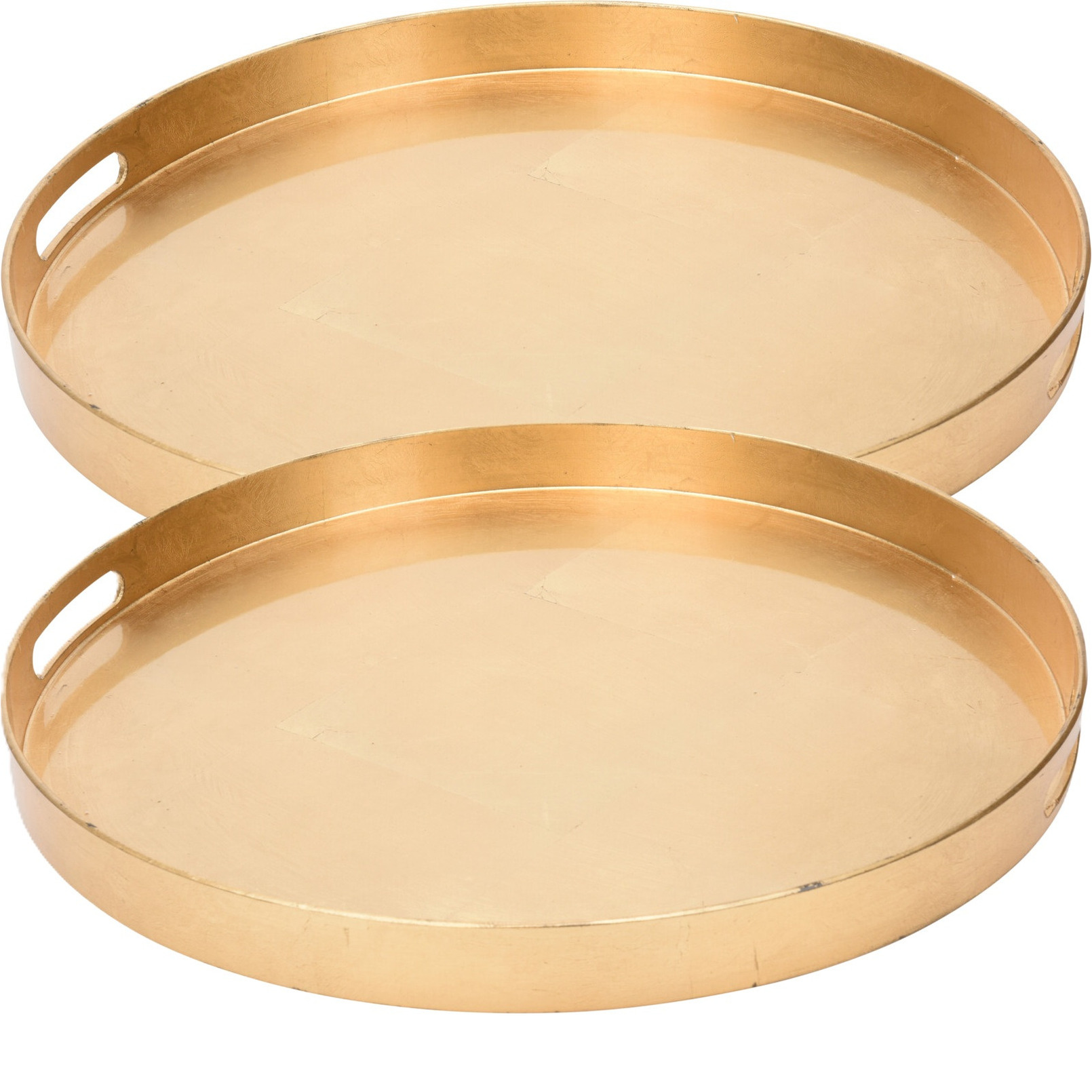 Merkloos Dienblad/serveerblad - 2x - RVS - D46 x H4 cm - goud - met opstaande rand -
