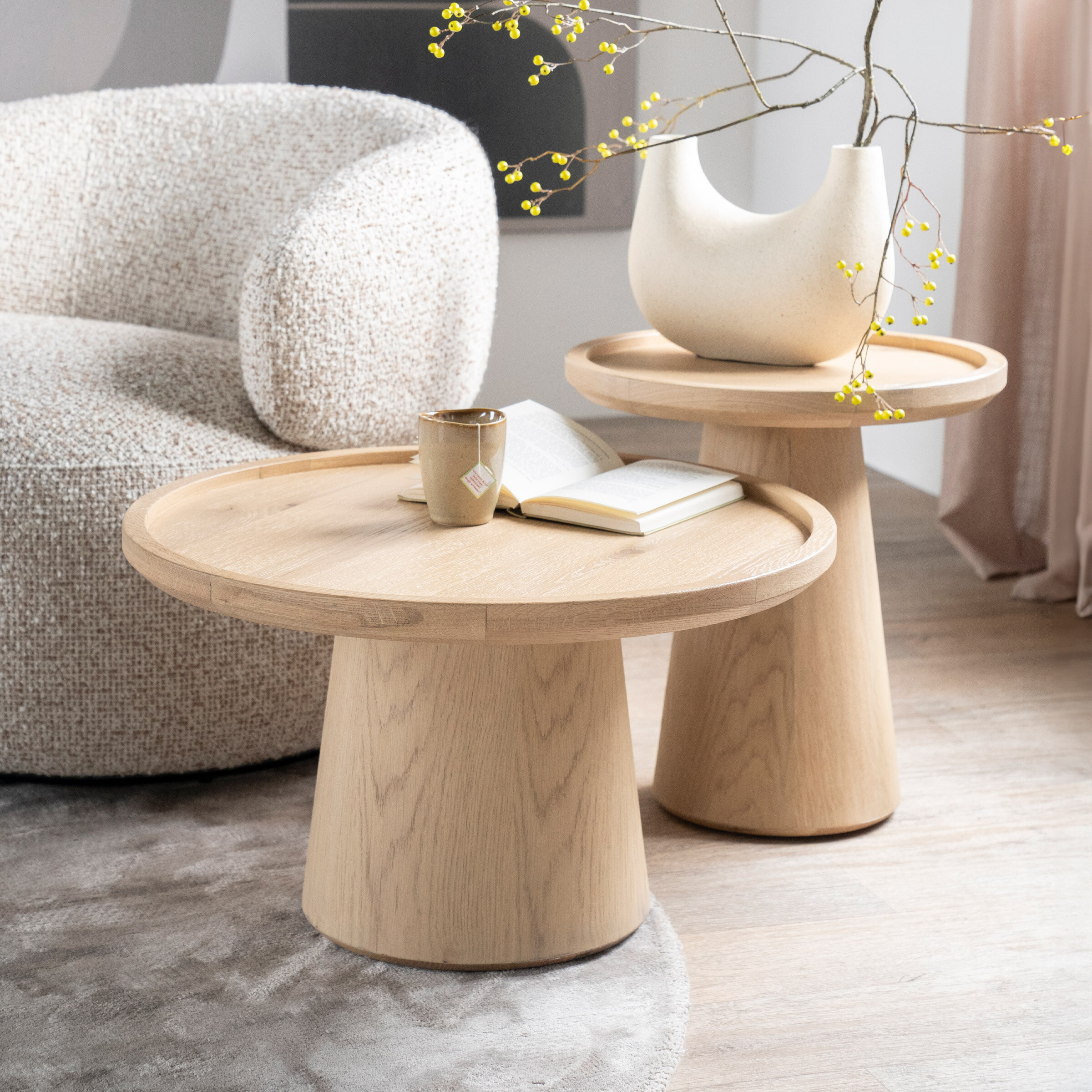 Eleonora Salontafel Leia Eikenhout, Set van 2 stuks - Naturel