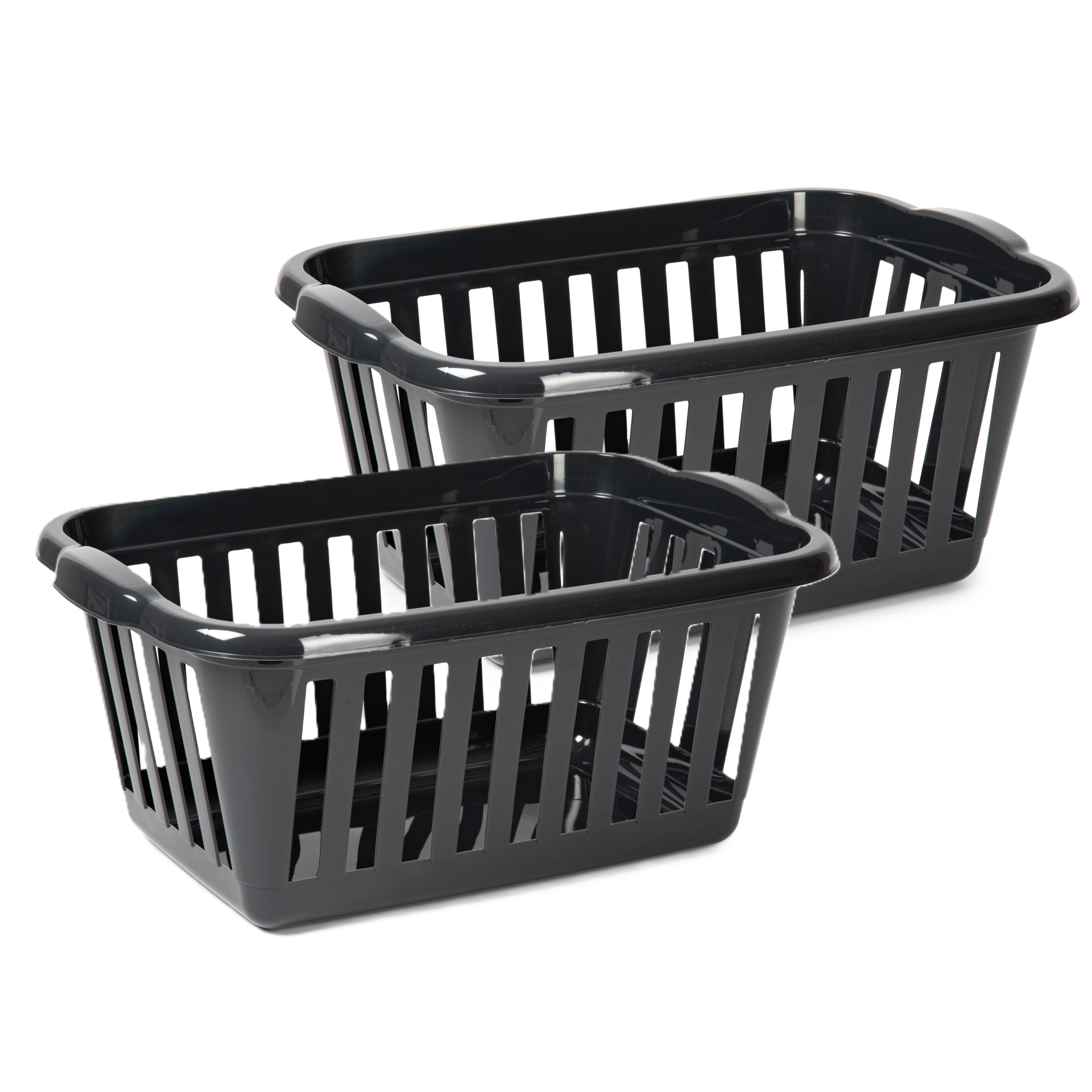 PlasticForte Wasmand - 2x - zwart - kunststof - liter - 60 x x 26 cm - manden voor wasgoed - huishouden -