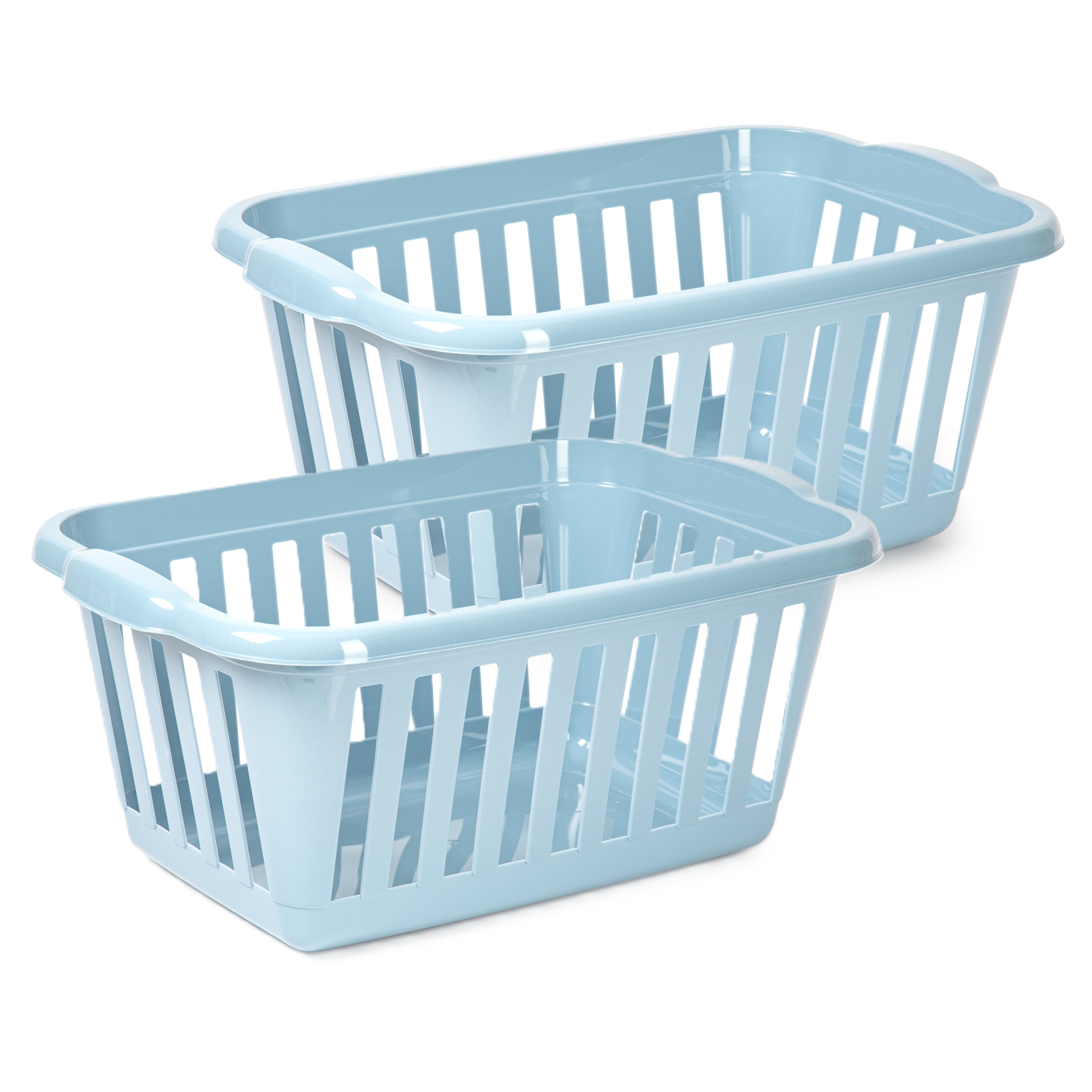 PlasticForte Wasmand - 2x - blauw - kunststof - liter - 60 x x 26 cm - manden voor wasgoed - huishouden -