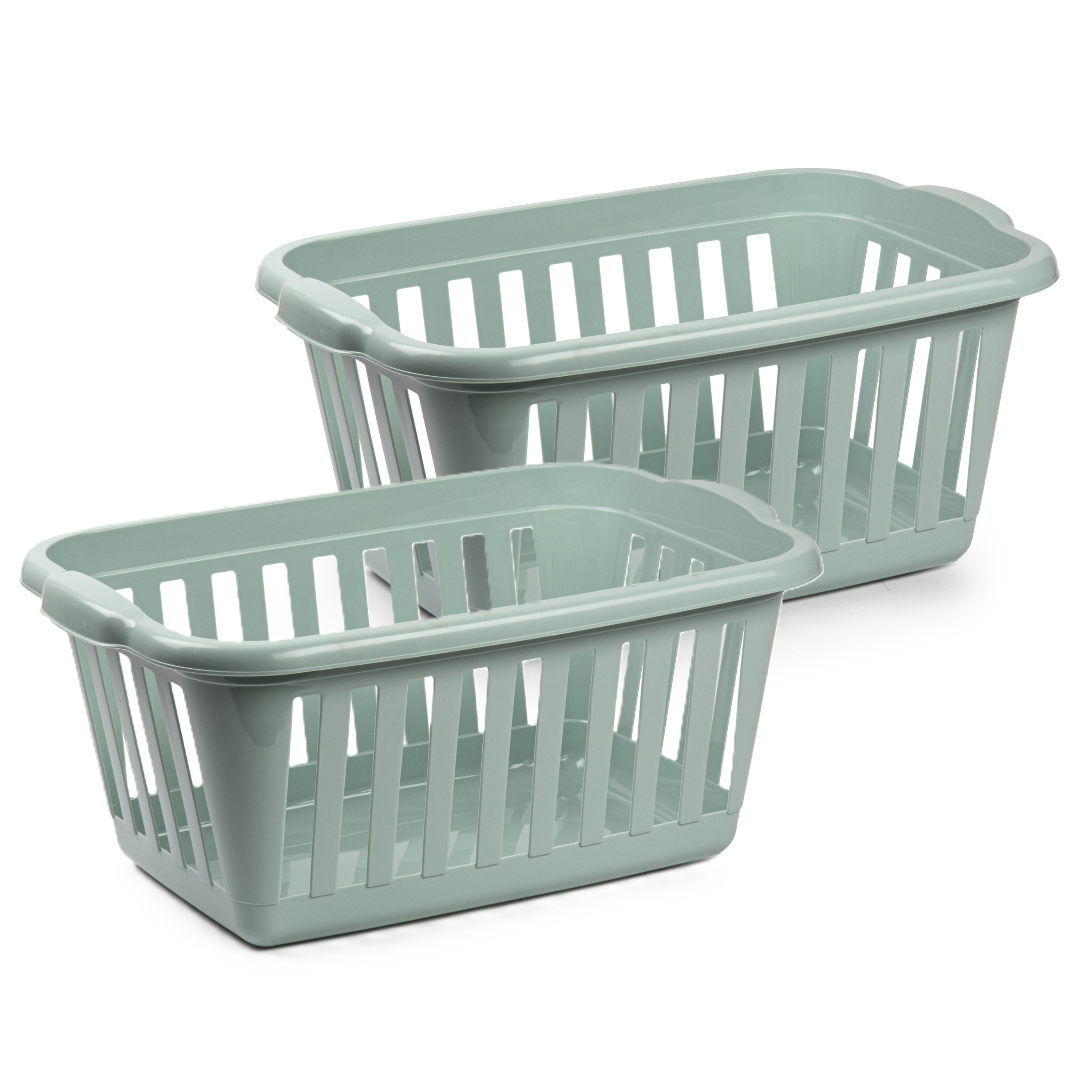 PlasticForte Wasmand - 2x - groen - kunststof - liter - 60 x x 26 cm - manden voor wasgoed - huishouden -