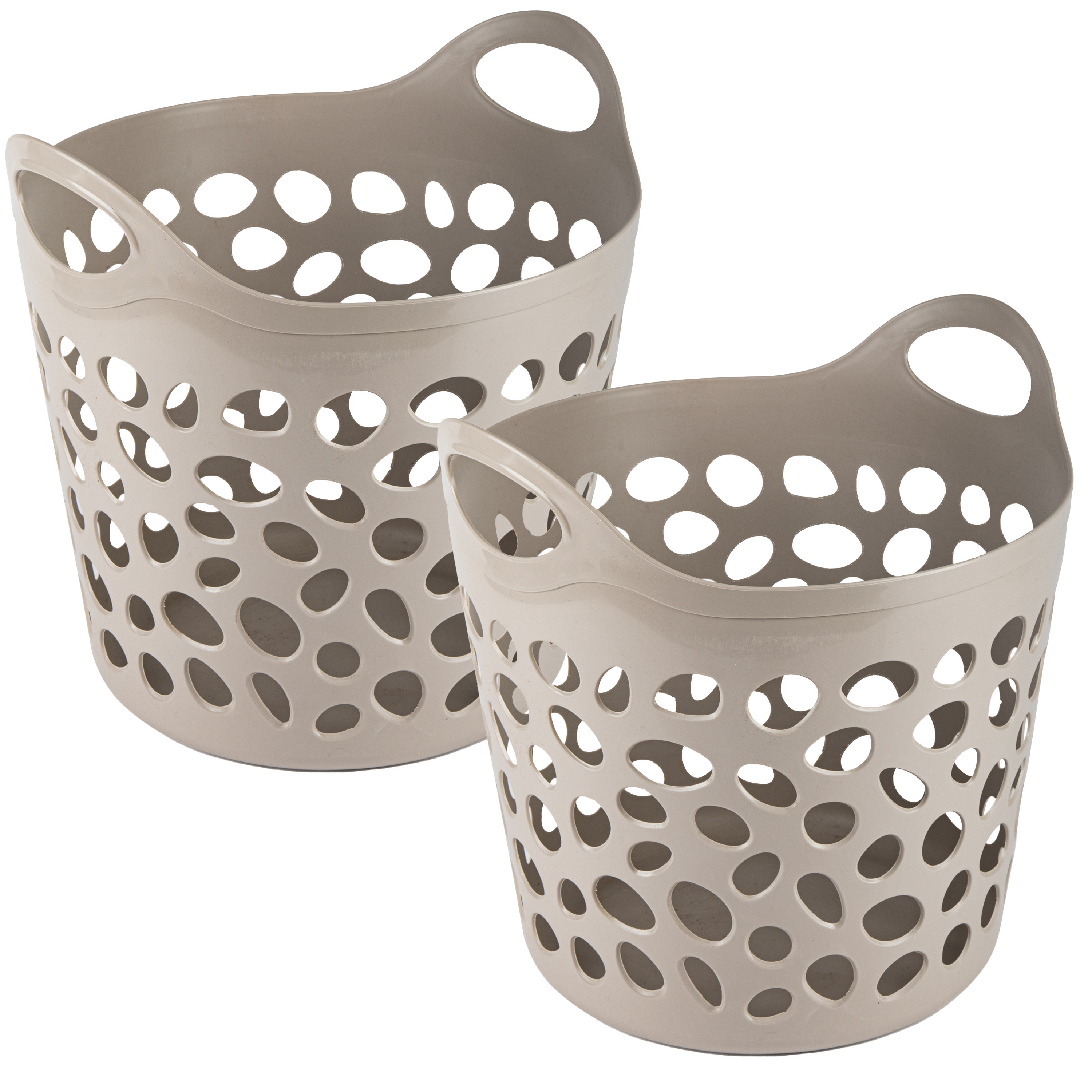 PlasticForte Flexibele wasmand/opbergmand - 2x - rond - beige - 62 liter - D40 x H39 cm -