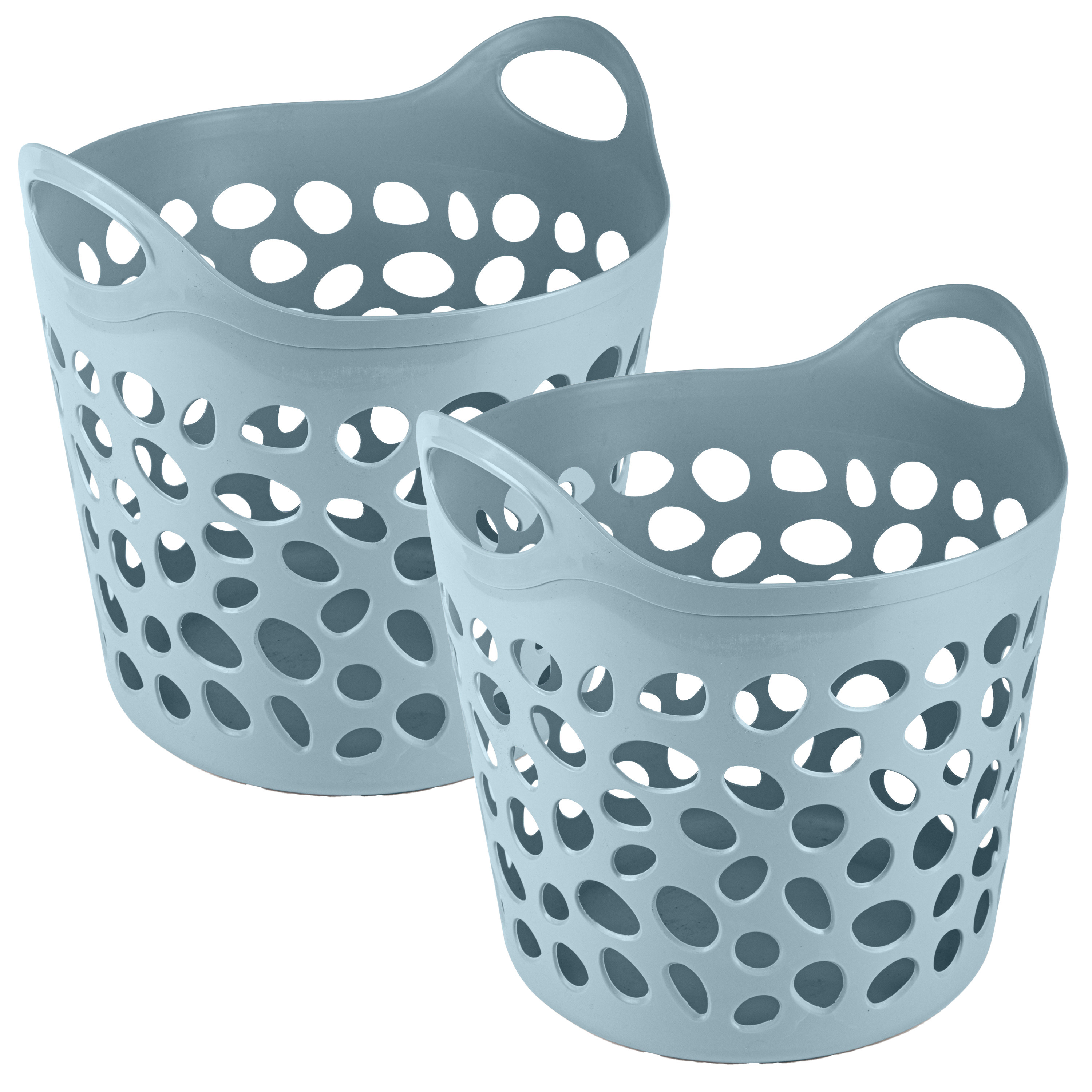 PlasticForte Flexibele wasmand/opbergmand - 2x - rond - blauw - 30 liter - D40 x H39 cm -
