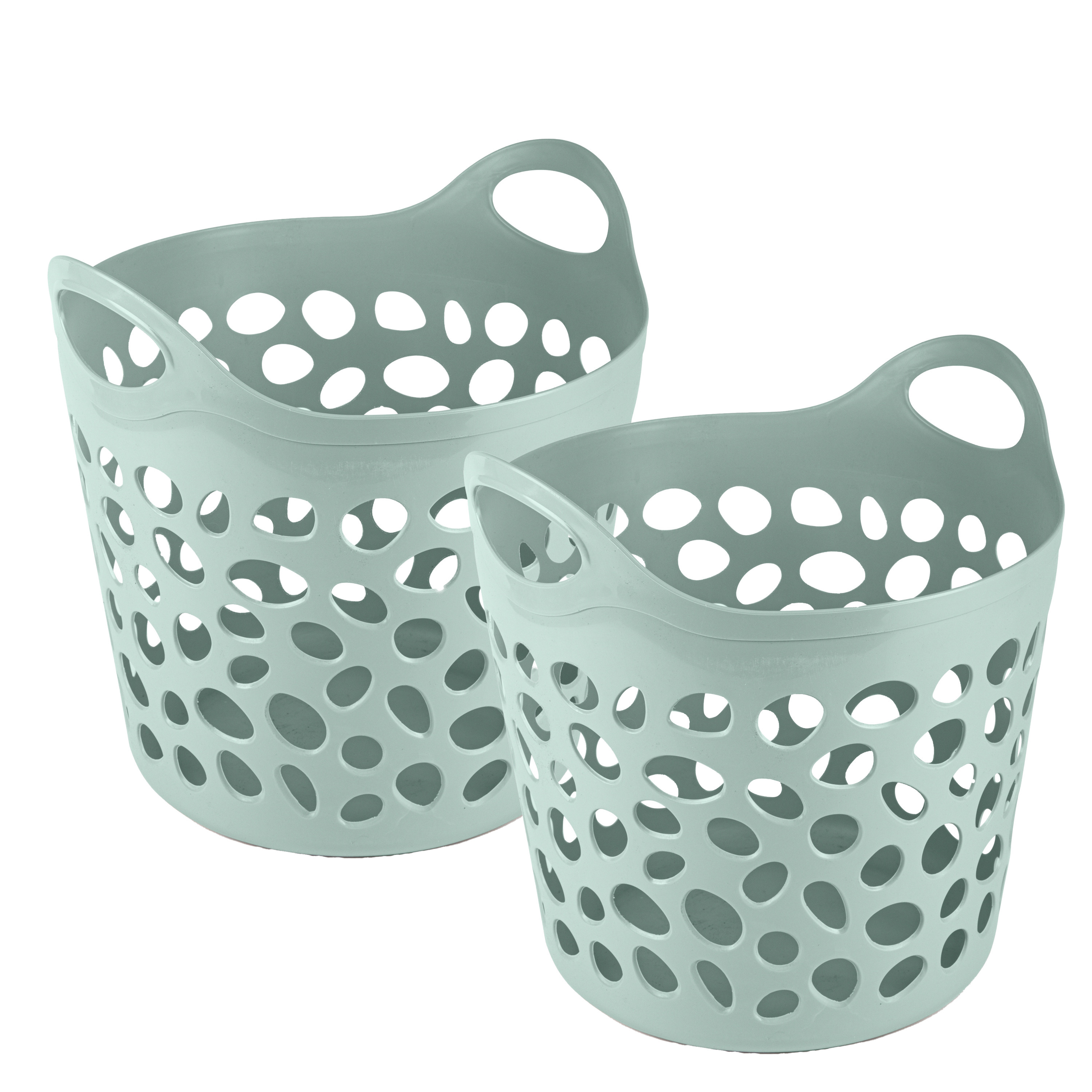 PlasticForte Flexibele wasmand/opbergmand - 2x - rond - groen - 62 liter - D40 x H39 cm -
