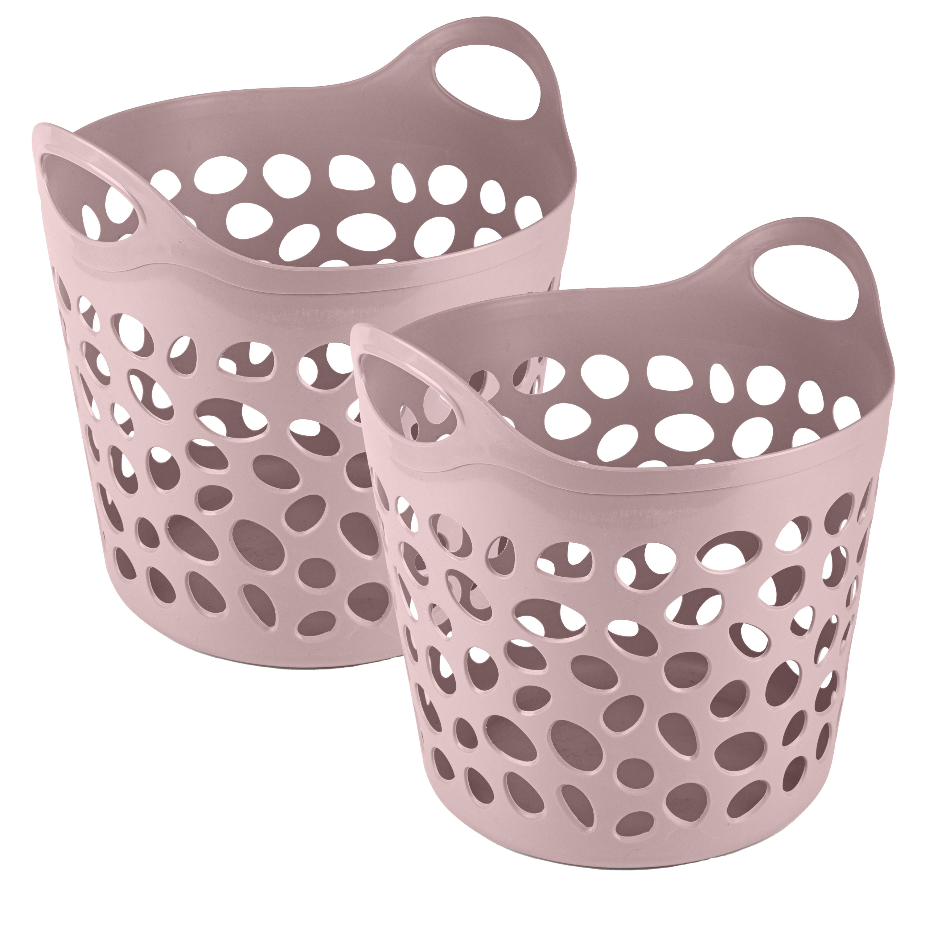 PlasticForte Flexibele wasmand/opbergmand - 2x - rond - roze - 62 liter - D40 x H39 cm -