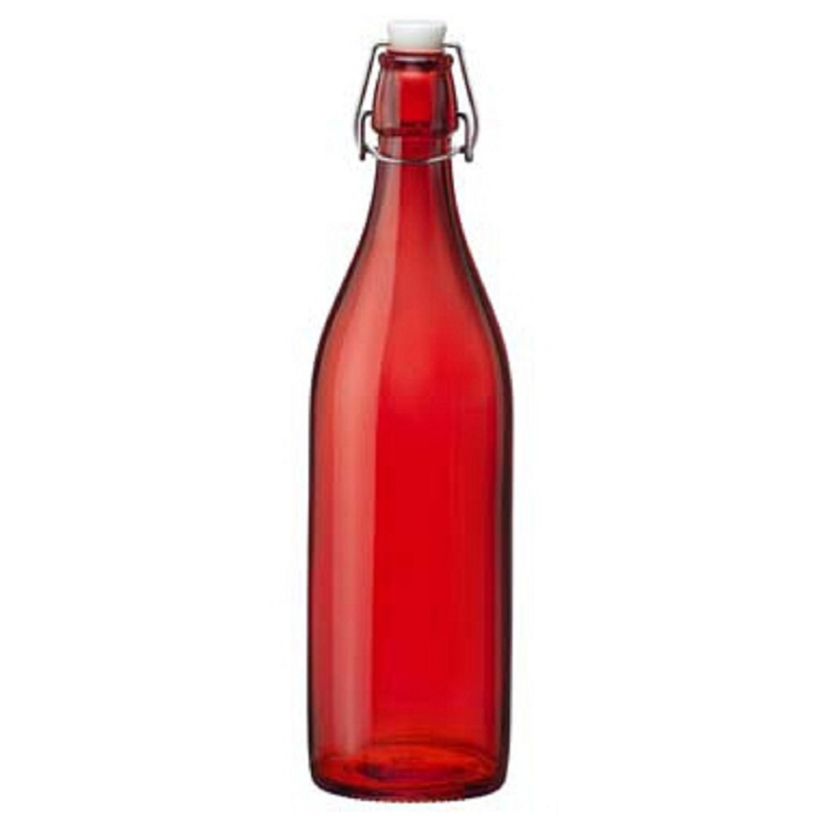 Bormioli Rocco waterfles met beugeldop - rood transparant - 1000 ml - Giara home deco fles -