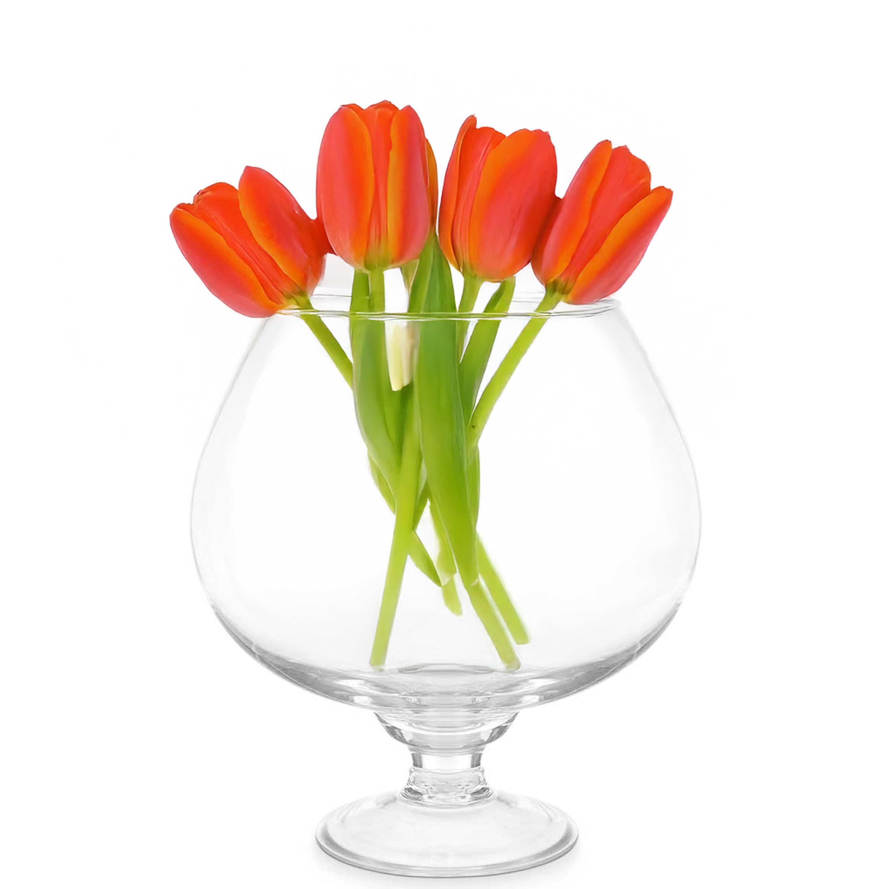 Giftdecor Bloemenvaas op voet Cognac - transparant glas - D16 x H22 cm - boeketvaas - 5 liter -