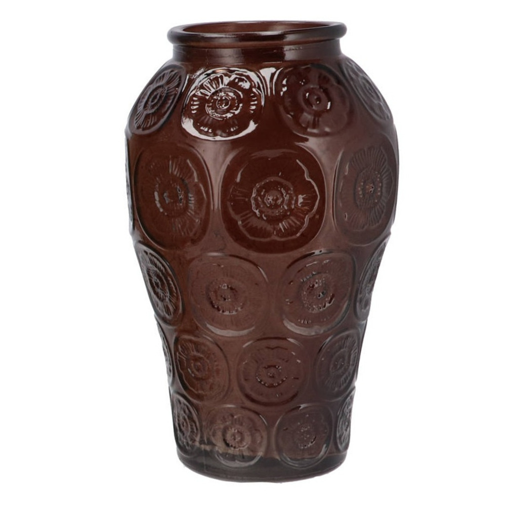 DK Design Bloemenvaas Circle - boeket vaas - glas - donkerbruin - 15 x 25 cm -