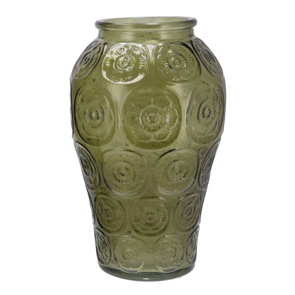 DK Design Bloemenvaas Circle - boeket vaas - glas - olijfgroen - 15 x 25 cm -