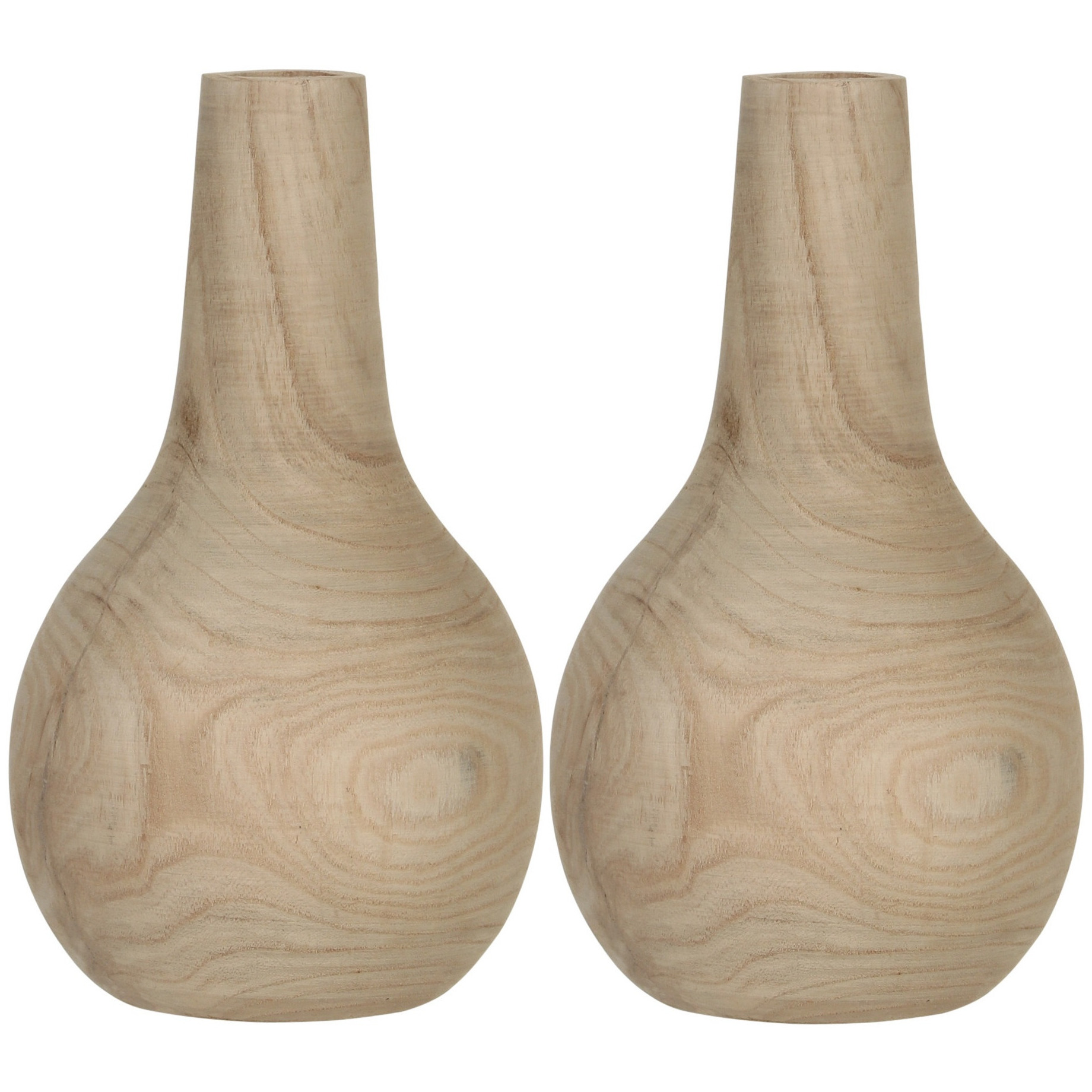 Mica Decorations 2x Houten vaas/vazen bruin 28 x 16 cm rond -