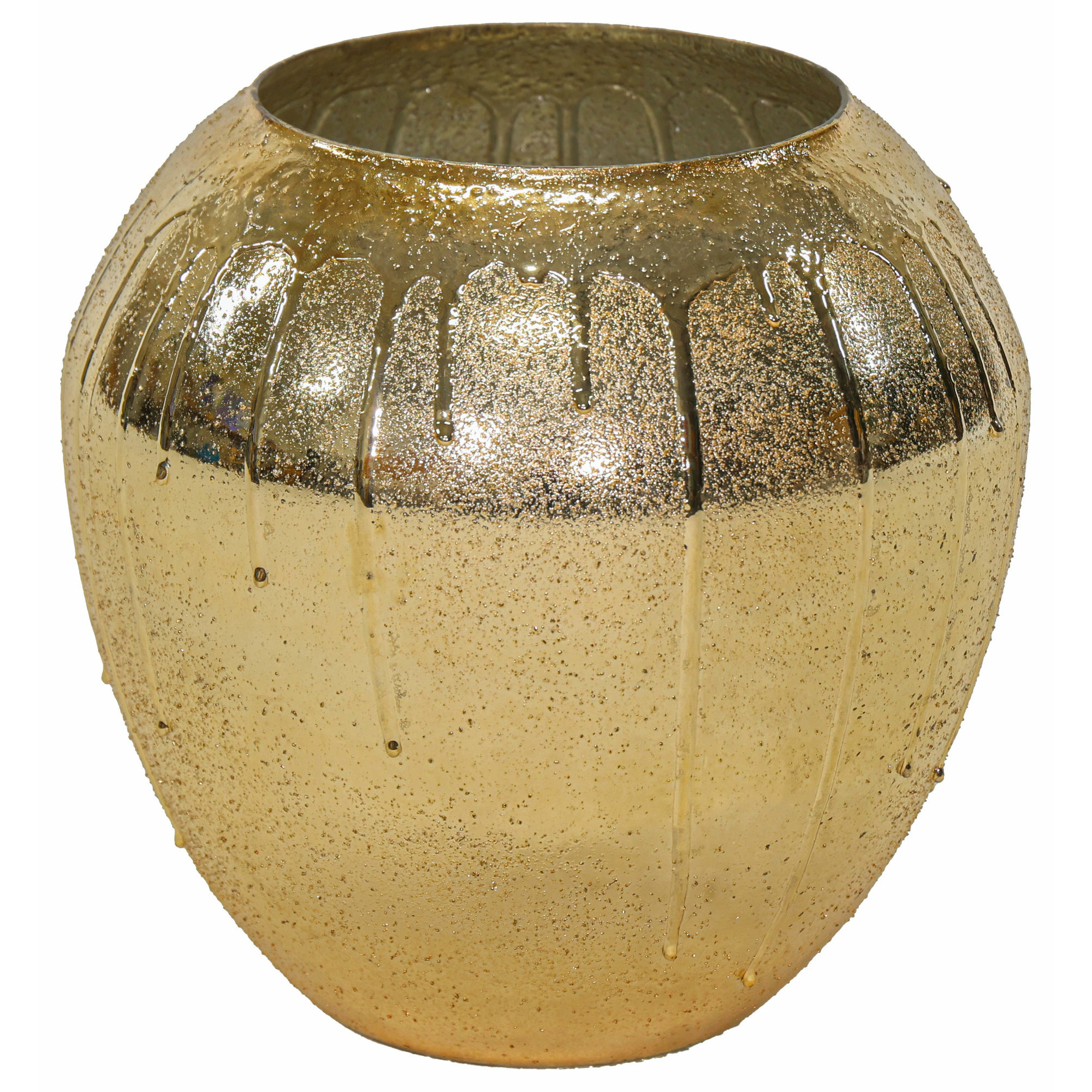 Mega Collections Vaas Oman Drip - goud - glas - druip effect - D31 x H31 cm - bloemenvaas -
