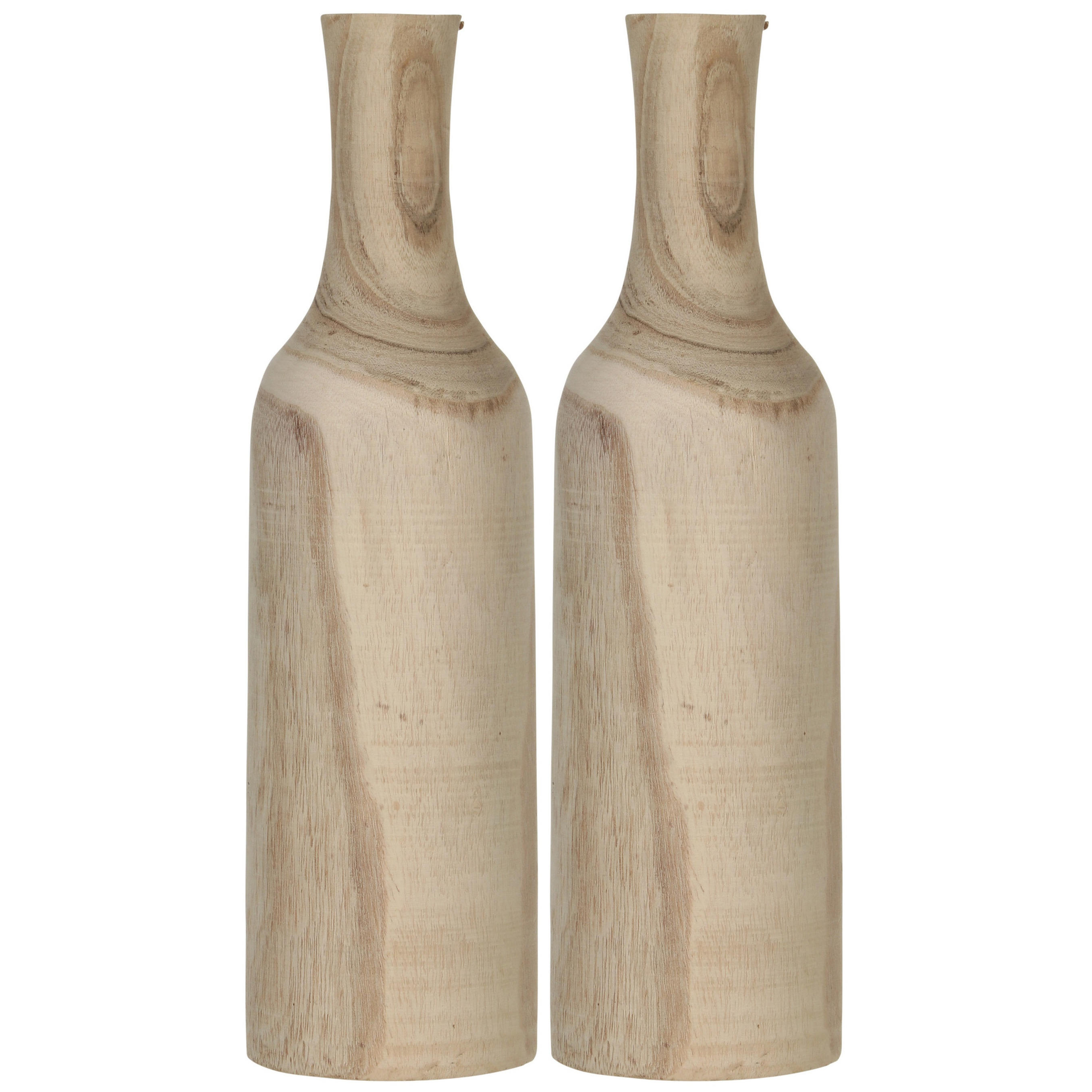 Mica Decorations 2x Houten fles vaas/vazen bruin 47 x 14 cm rond -