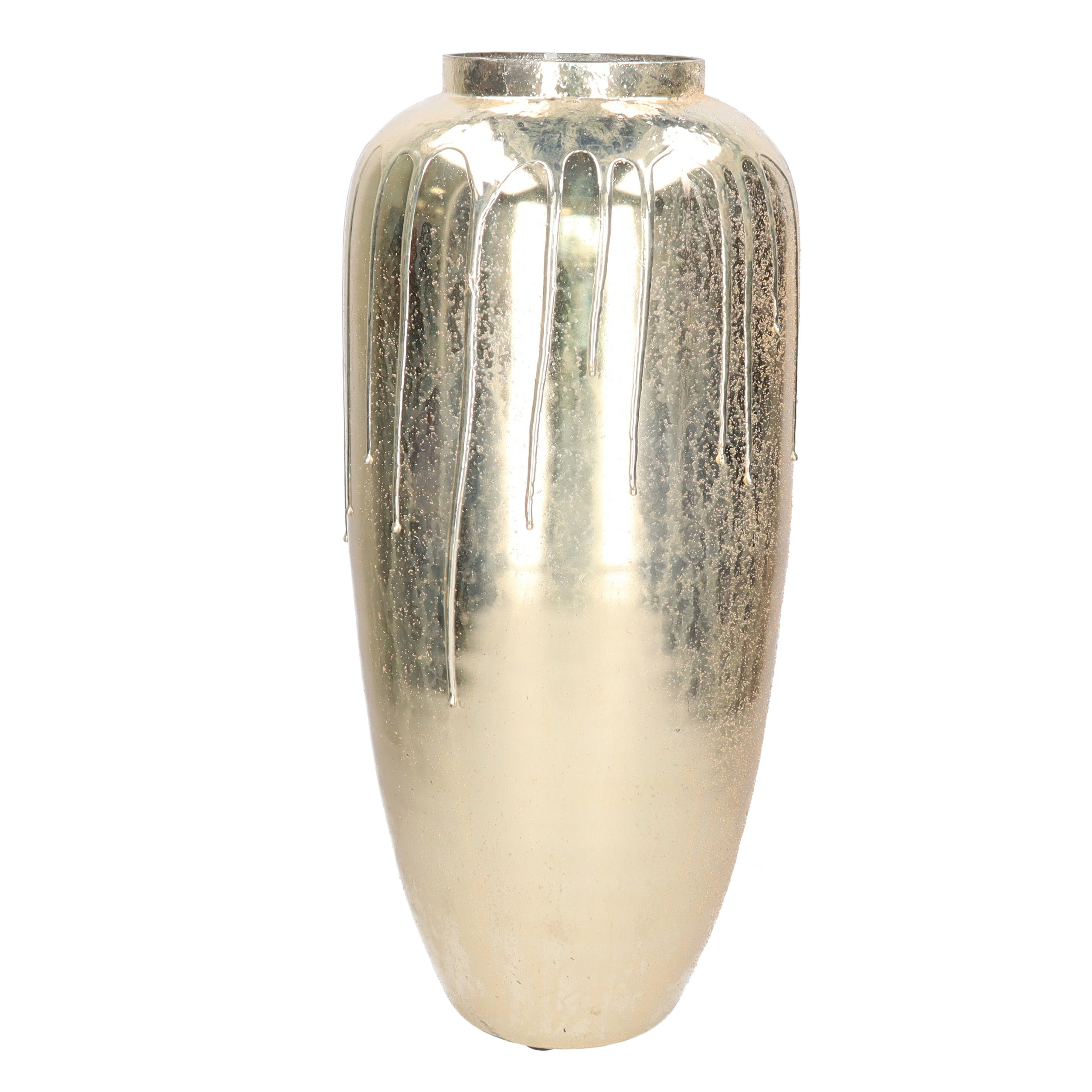 Mega Collections Vaas Oman Drip - goud - glas - druip effect - D24 x H53 cm - bloemenvaas -