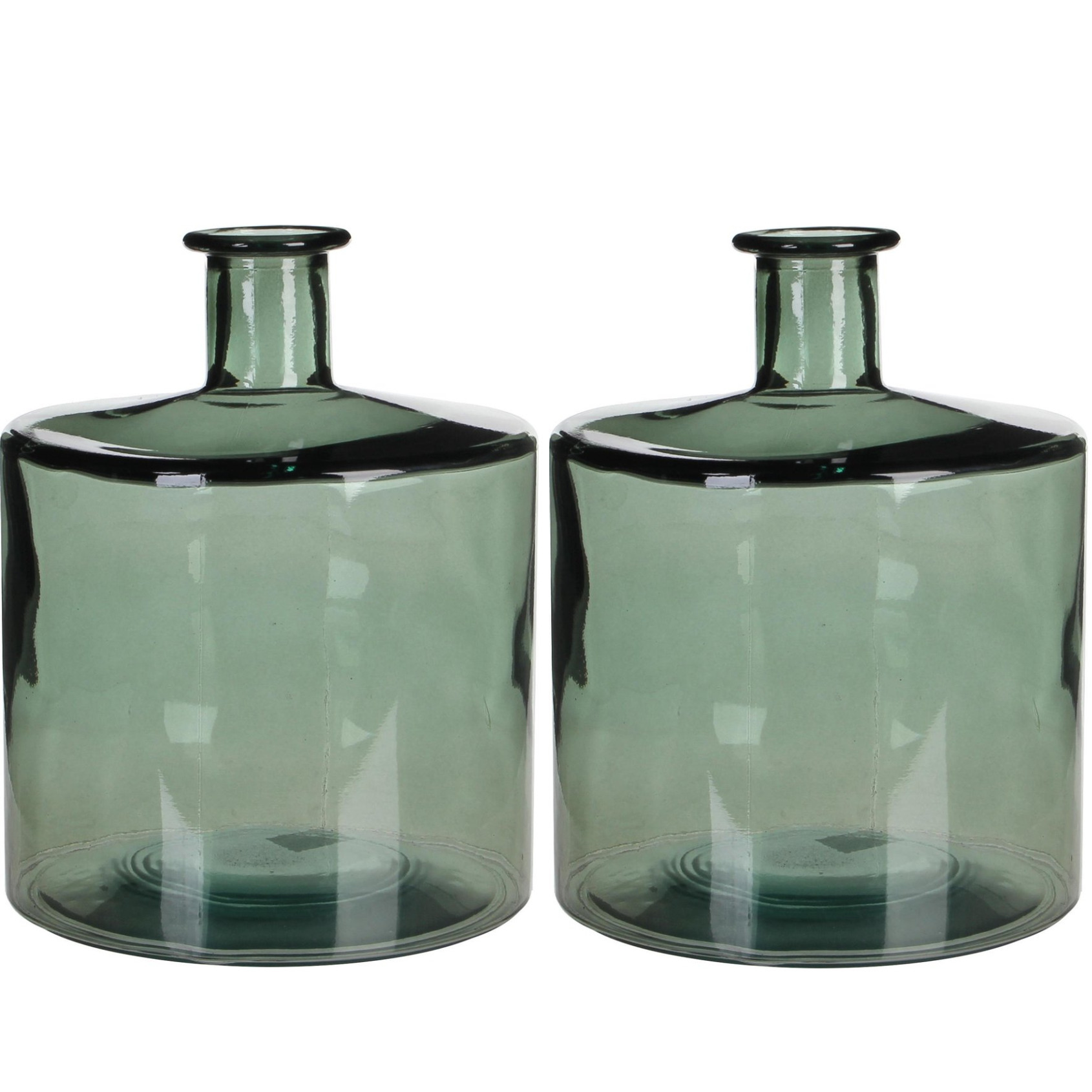 Mica Decorations 2x stuks fles vazen Guan H26 x D21 cm groen gerecycled glas -