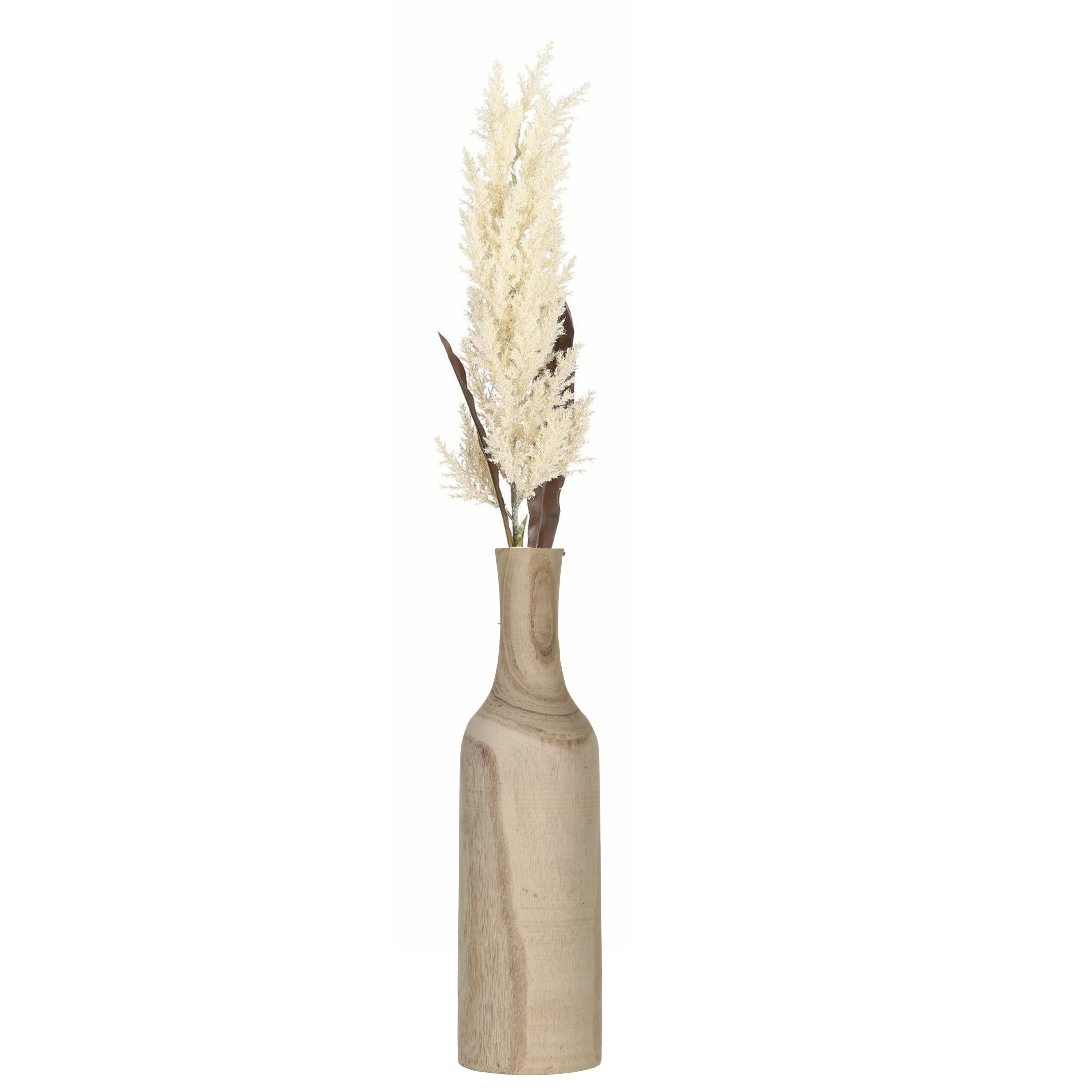 Bellatio flowers & plants Decoratie pampasgras kunst pluim in houten vaas - creme wit - 88 cm -