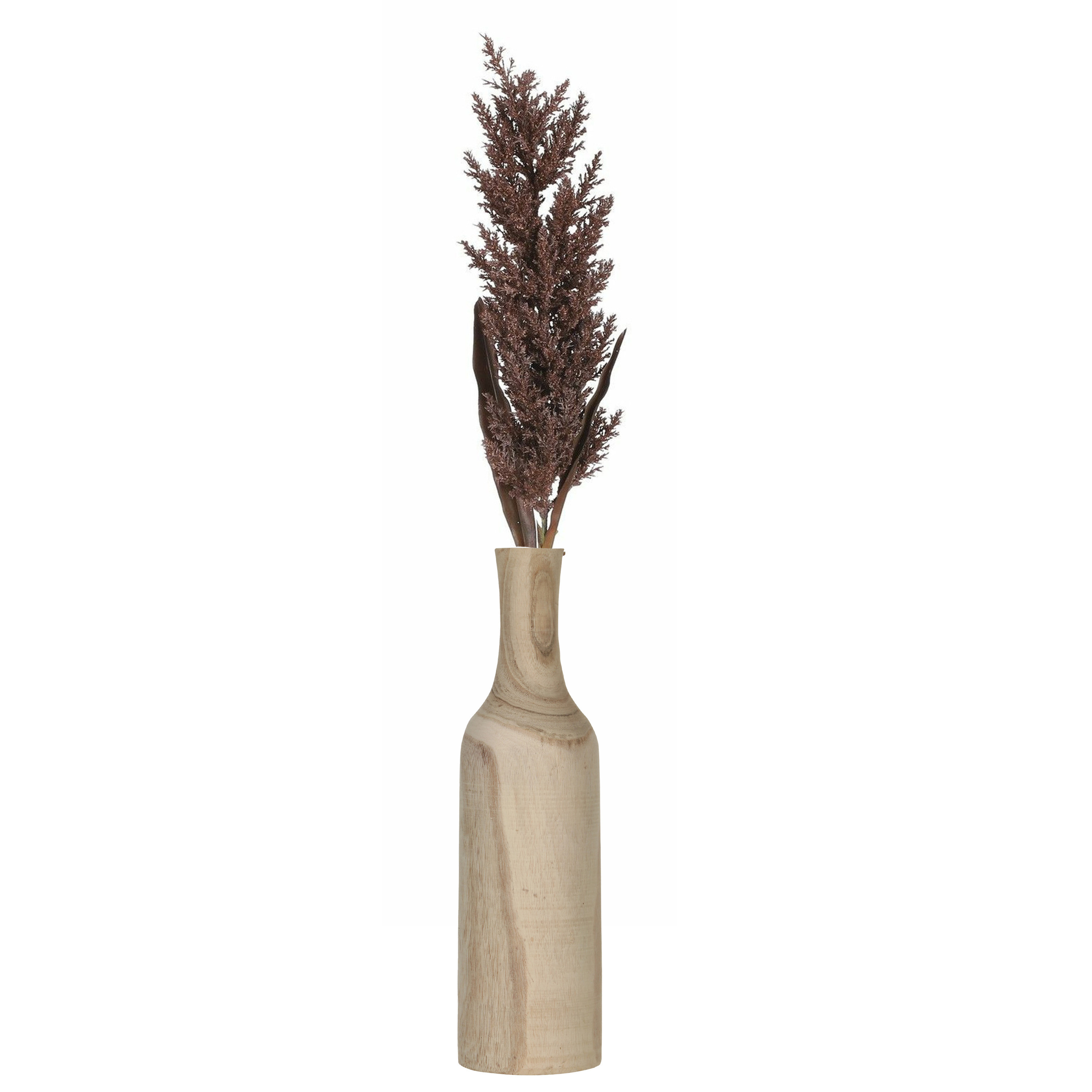 Bellatio flowers & plants Decoratie pampasgras kunst pluim in houten vaas - donkerbruin - 88 cm -