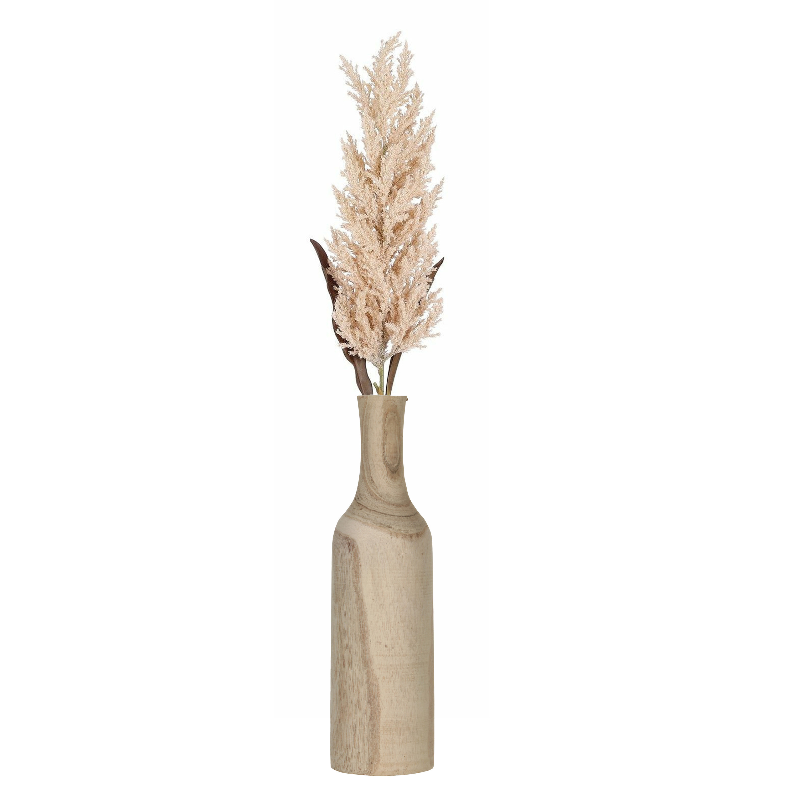 Bellatio flowers & plants Decoratie pampasgras kunst pluim in houten vaas - lichtroze - 88 cm -