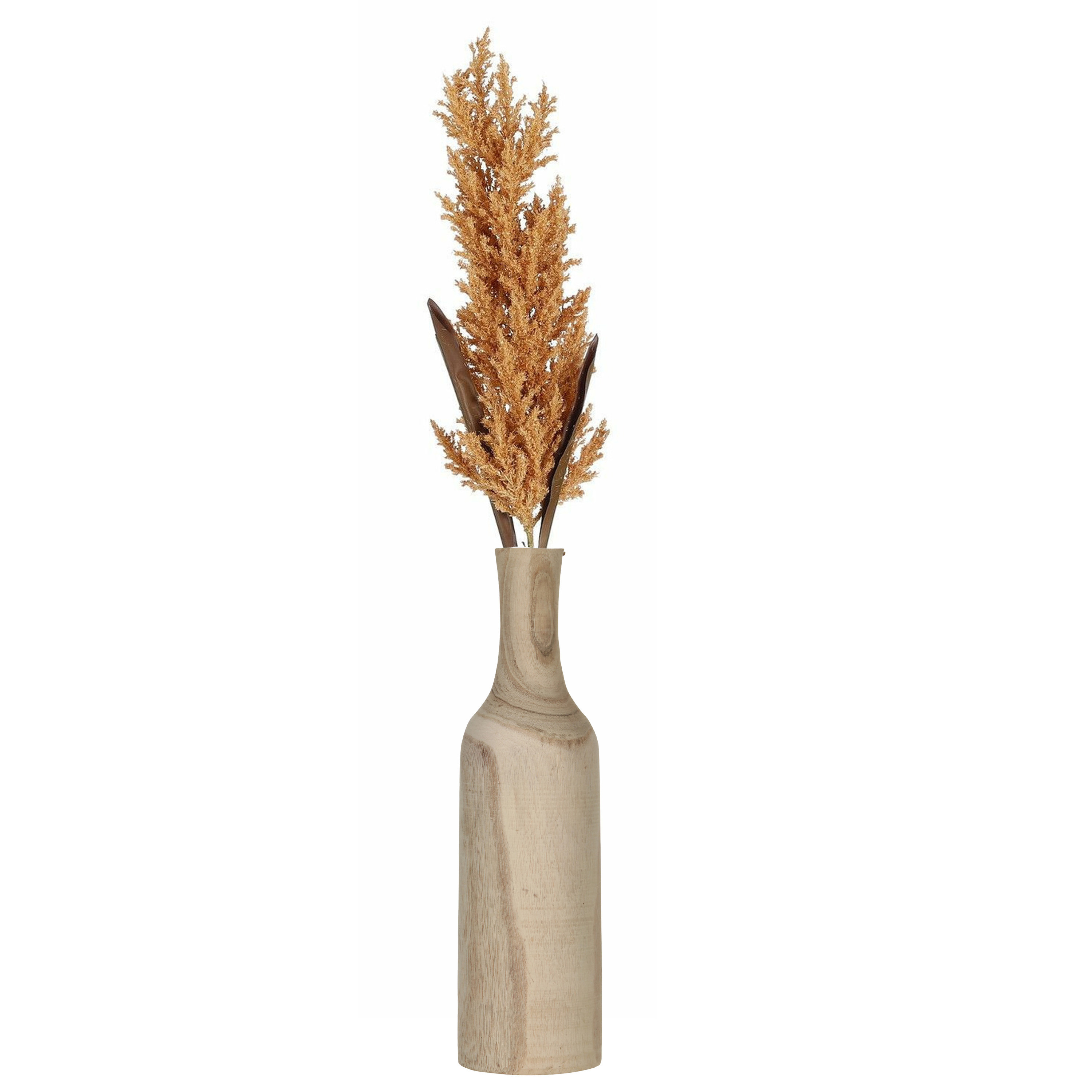 Bellatio flowers & plants Decoratie pampasgras kunst pluim in houten vaas - terra bruin - 88 cm -