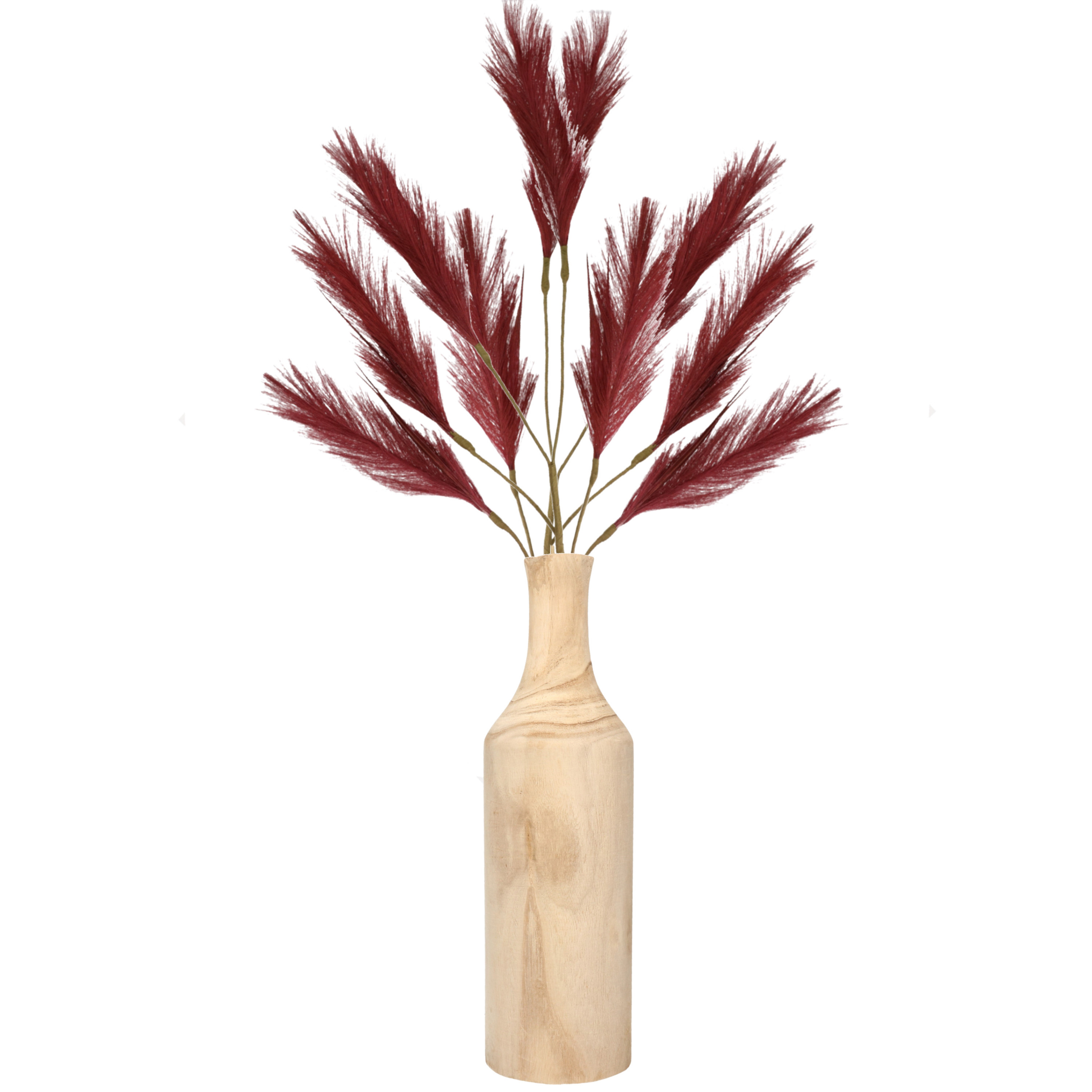 Bellatio flowers & plants Decoratie pampasgras kunst pluimen in houten vaas - bordeaux rood - cm -