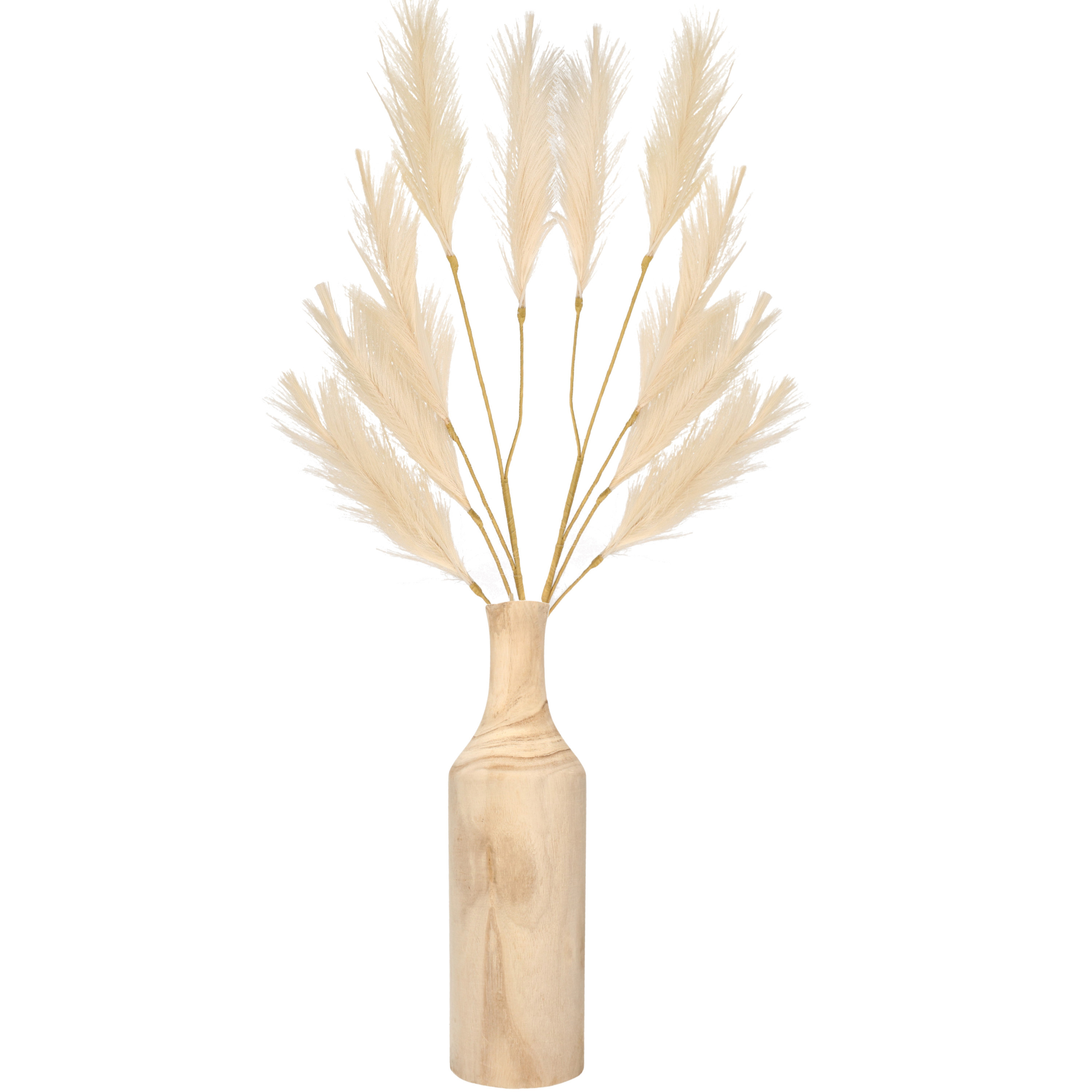 Bellatio flowers & plants Decoratie pampasgras kunst pluimen in houten vaas - creme wit - cm -