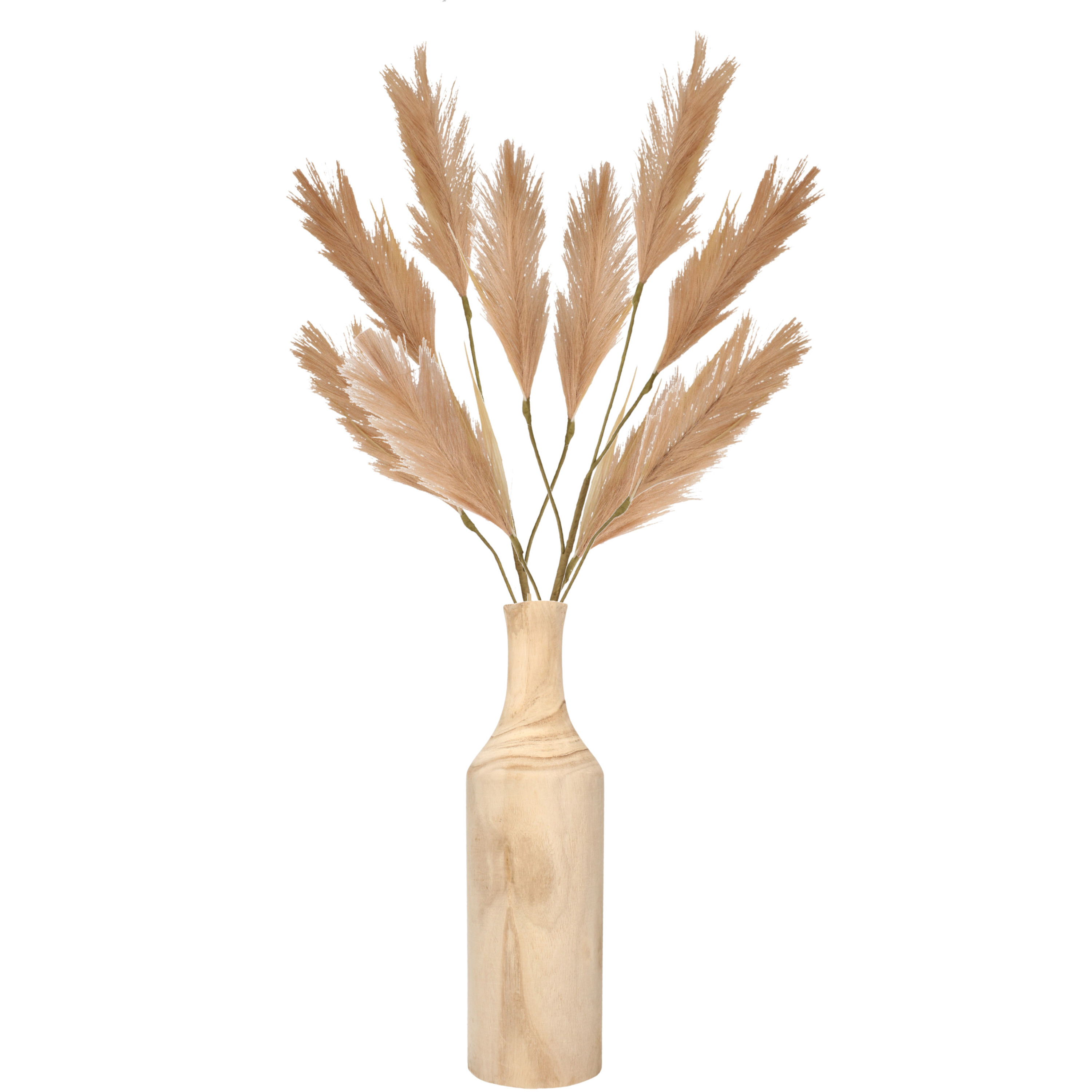 Bellatio flowers & plants Decoratie pampasgras kunst pluimen in houten vaas - lichtbruin - cm -