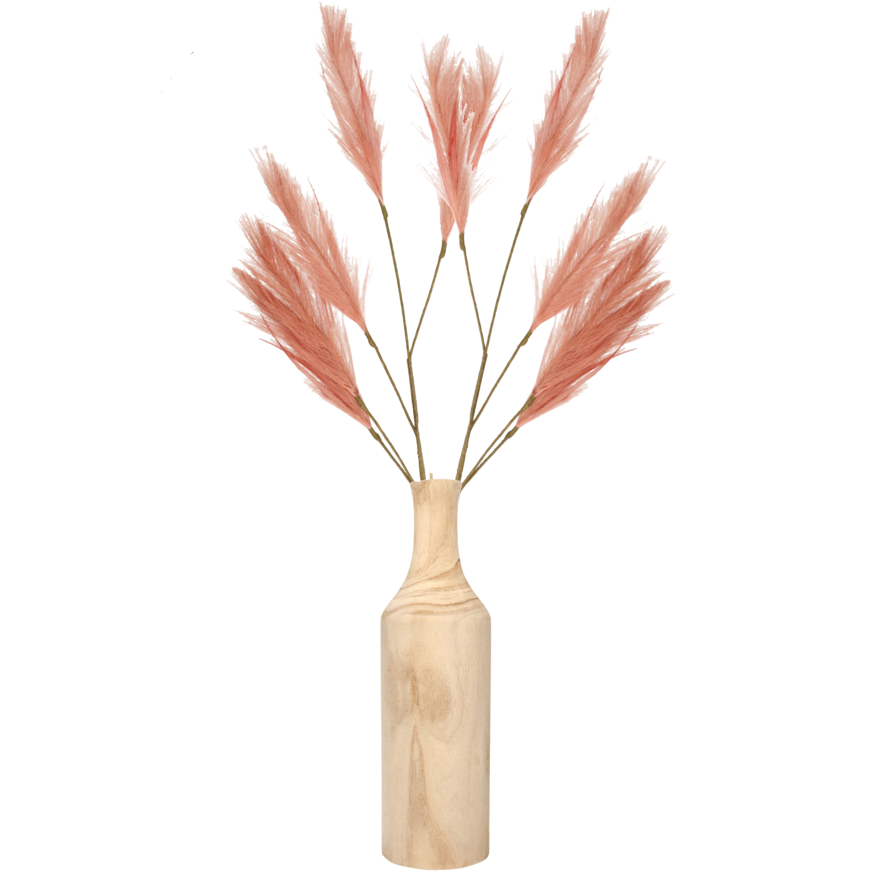 Bellatio flowers & plants Decoratie pampasgras kunst pluimen in houten vaas - oudroze - cm -