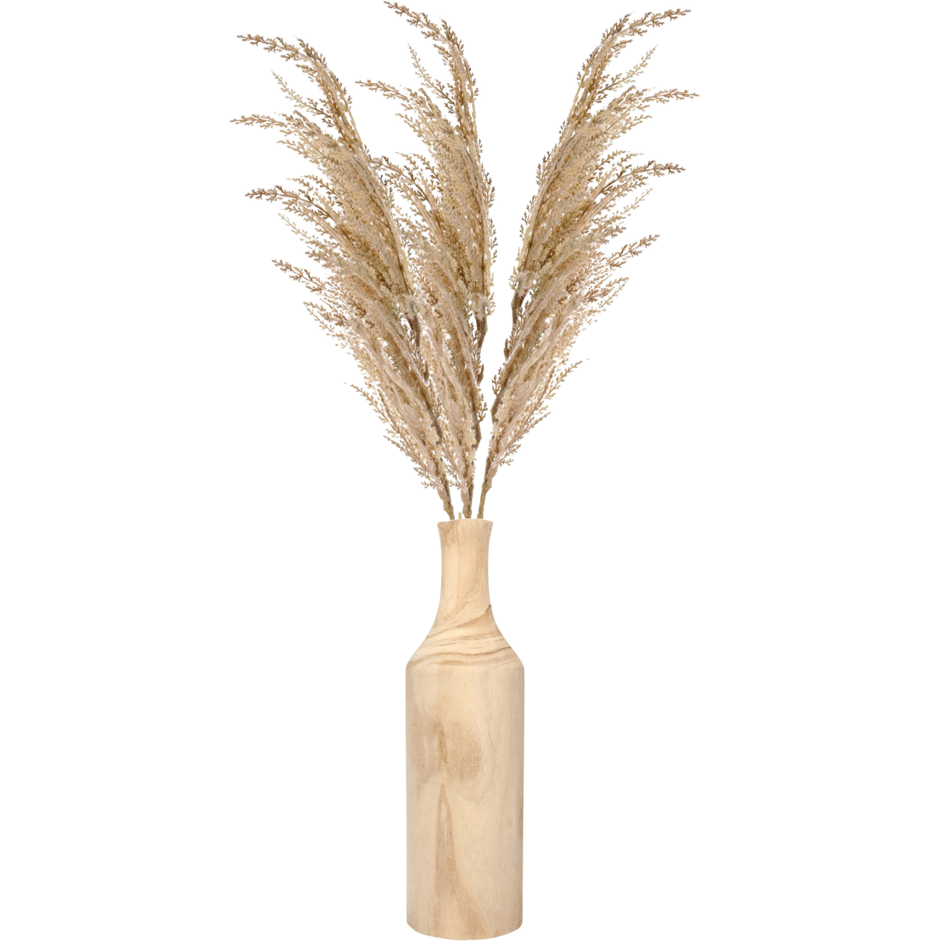 Bellatio flowers & plants Decoratie pampasgras kunst pluimen in houten vaas - beige - 100 cm -