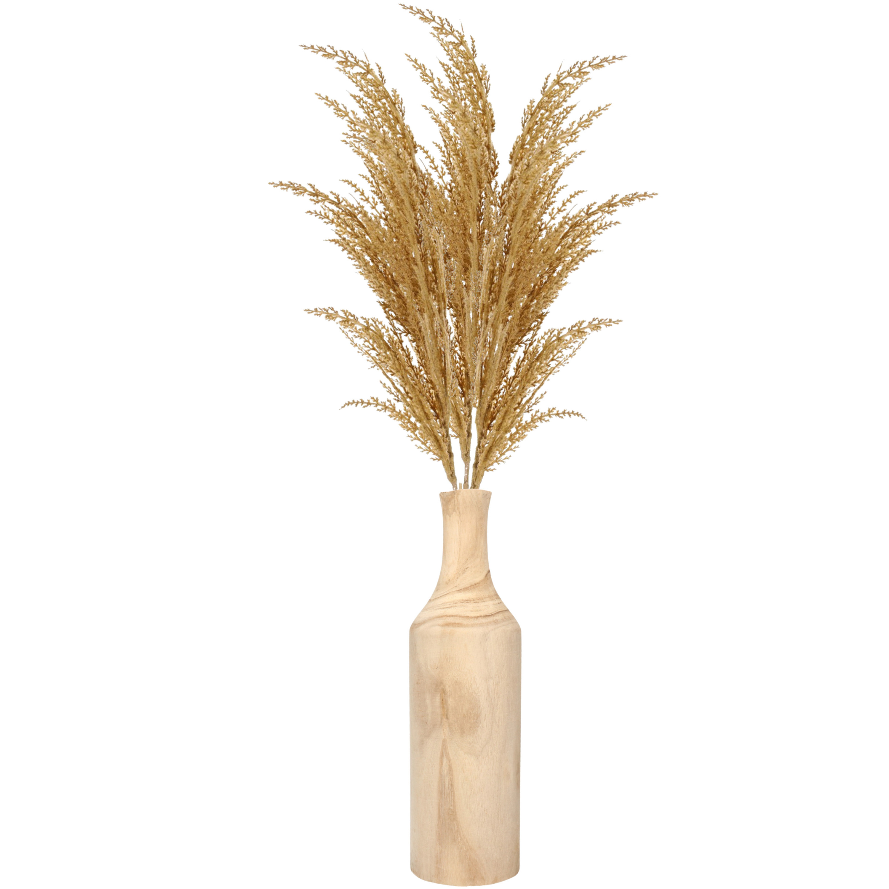 Bellatio flowers & plants Decoratie pampasgras kunst pluimen in houten vaas - naturel - 100 cm -