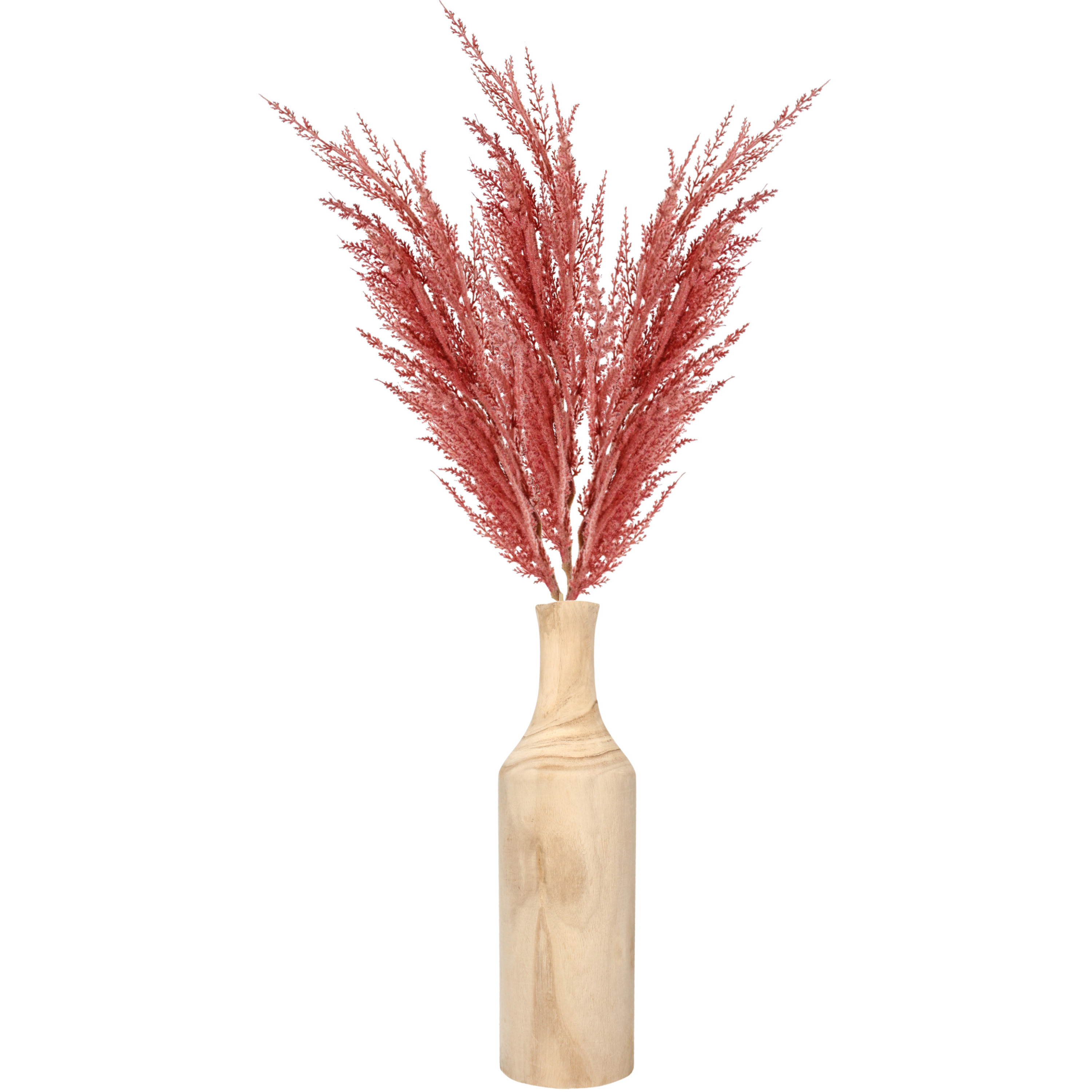 Bellatio flowers & plants Decoratie pampasgras kunst pluimen in houten vaas - oudroze - 100 cm -
