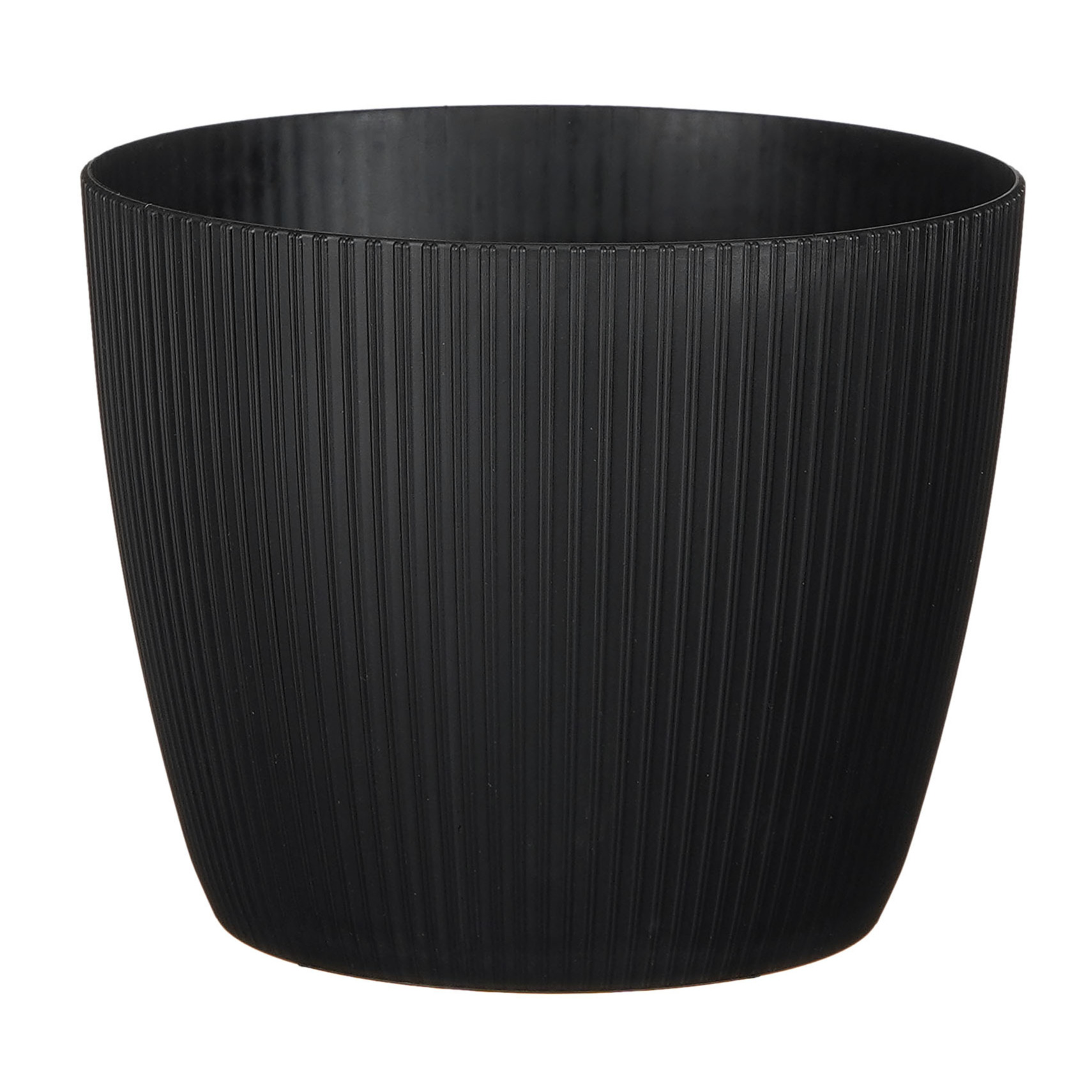Mica Decorations Plantenpot - kunststof - zwart/ribbels- D19 x H19 cm -