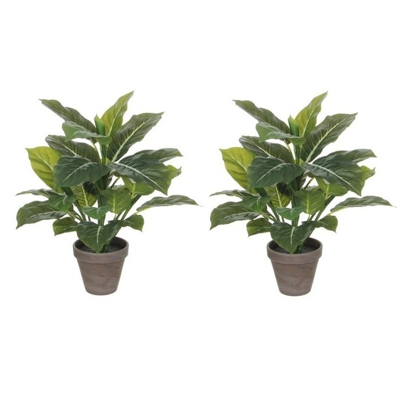 Shoppartners 2x Groene Philodendron kunstplanten 49 cm in grijze pot -