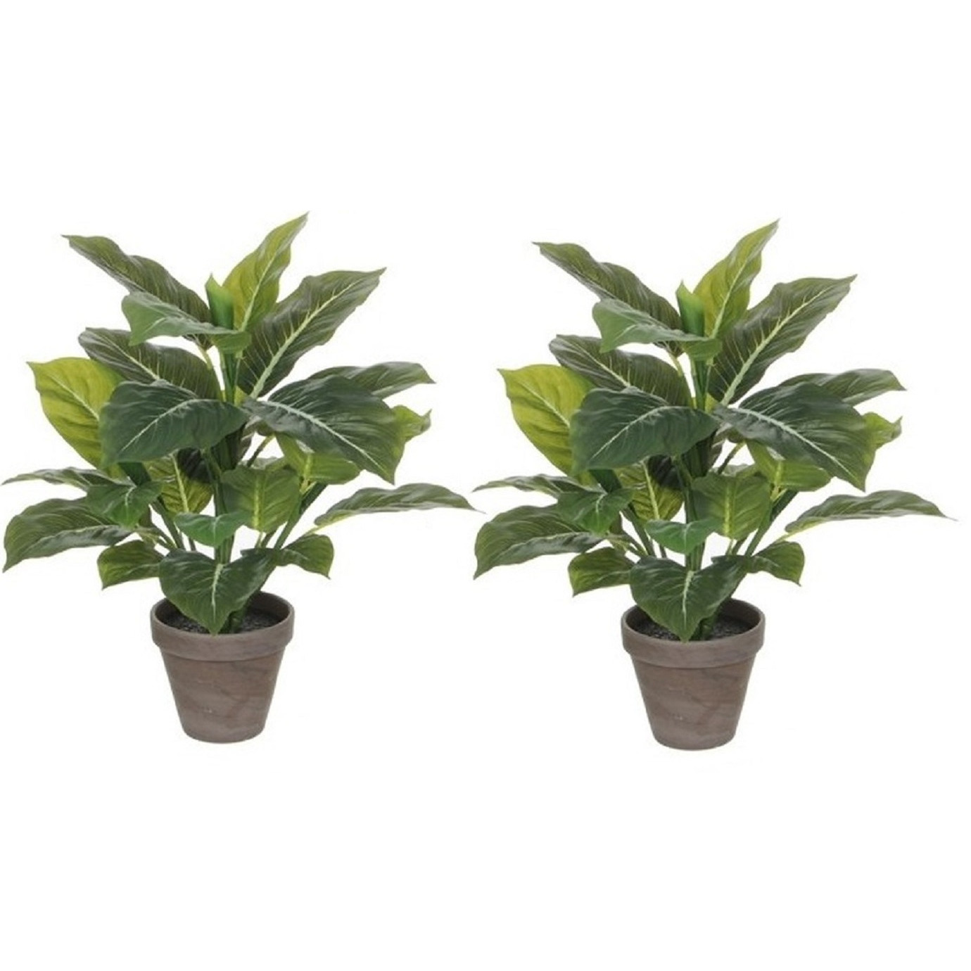 Shoppartners 4x stuks groene Philodendron kunstplant 49 cm in grijze pot -