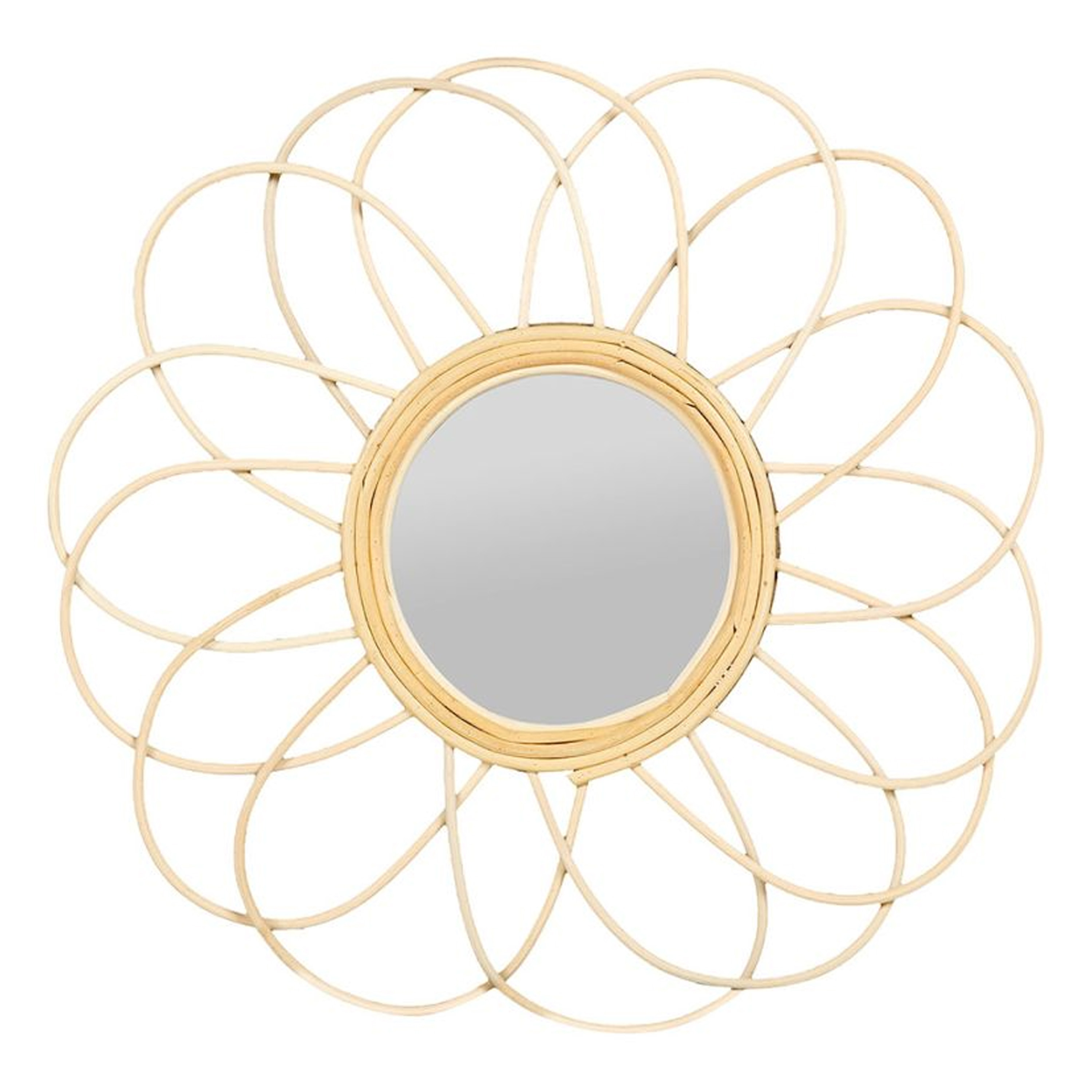 OSTARIA Wandspiegel Daisy - bloem - rotan - D38,5 cm - bohemian/boho spiegel -