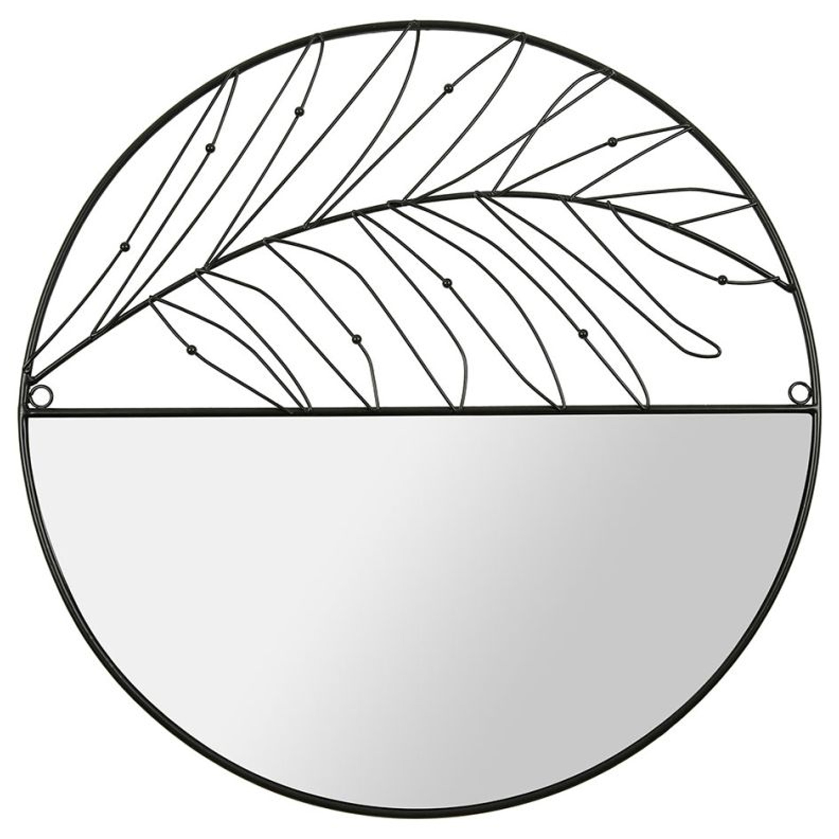 OSTARIA Wandpiegel Leaf - zwart - metaal - rond - modern - D49 cm -