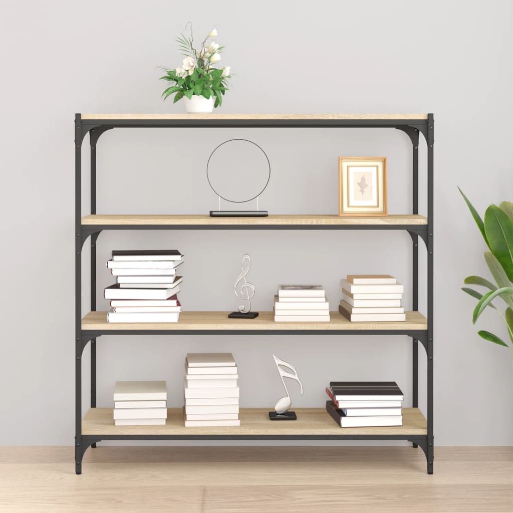 vidaXL Boekenkast 100x33x100 cm bewerkt hout en staal sonoma eiken