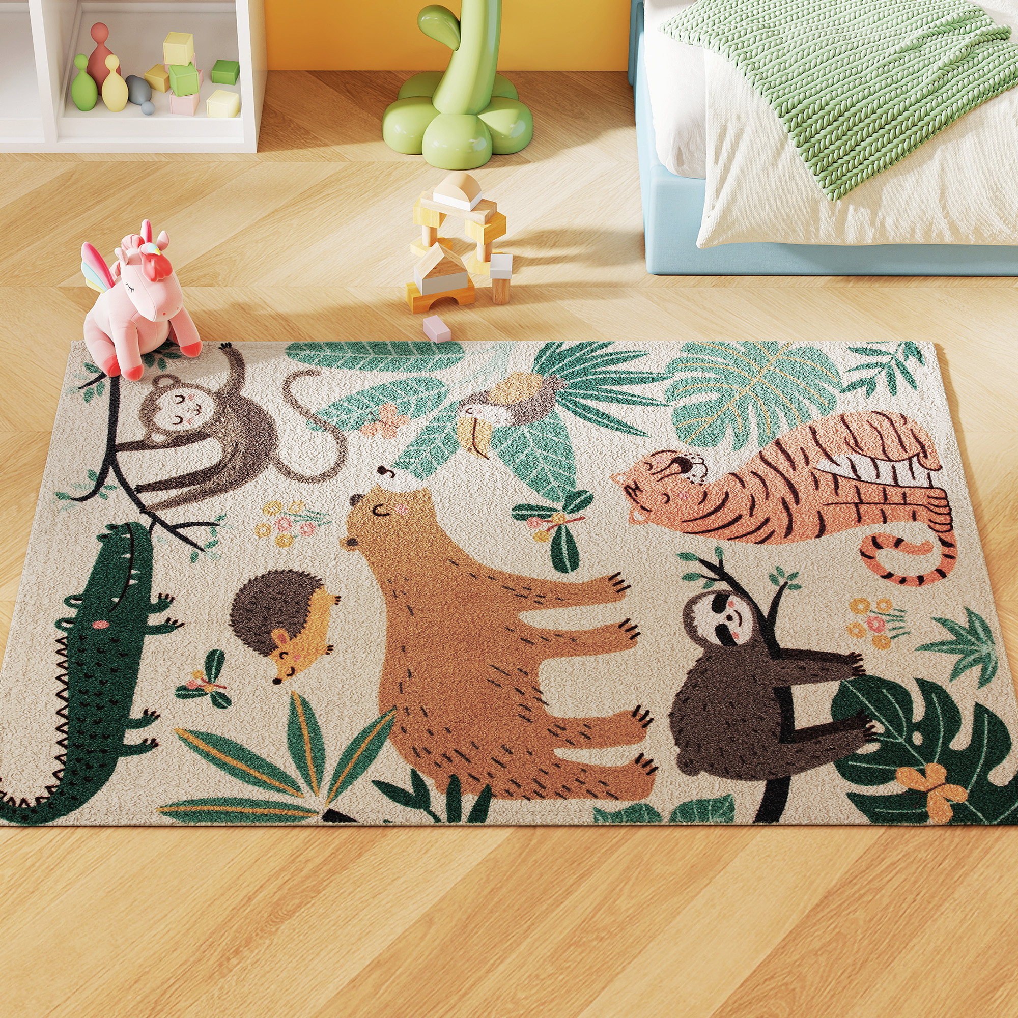 HOMCOM Fleece-tapijt met junglepatroon, onderhoudsvriendelijk, crème + gekleurd
