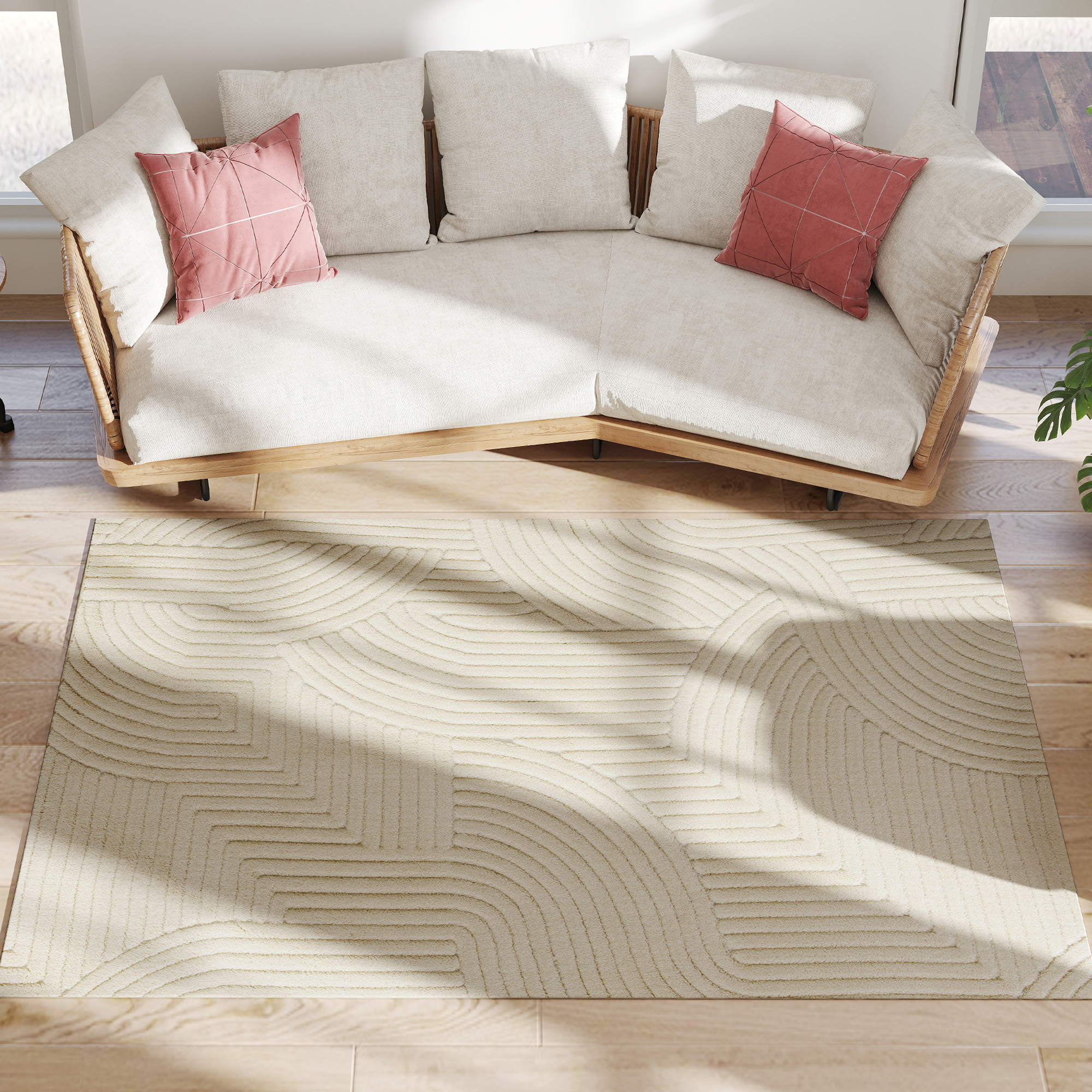 HOMCOM Machinaal geweven kleed, 15 mm hoog, veelzijdig inzetbaar, antislip, Crèmewit