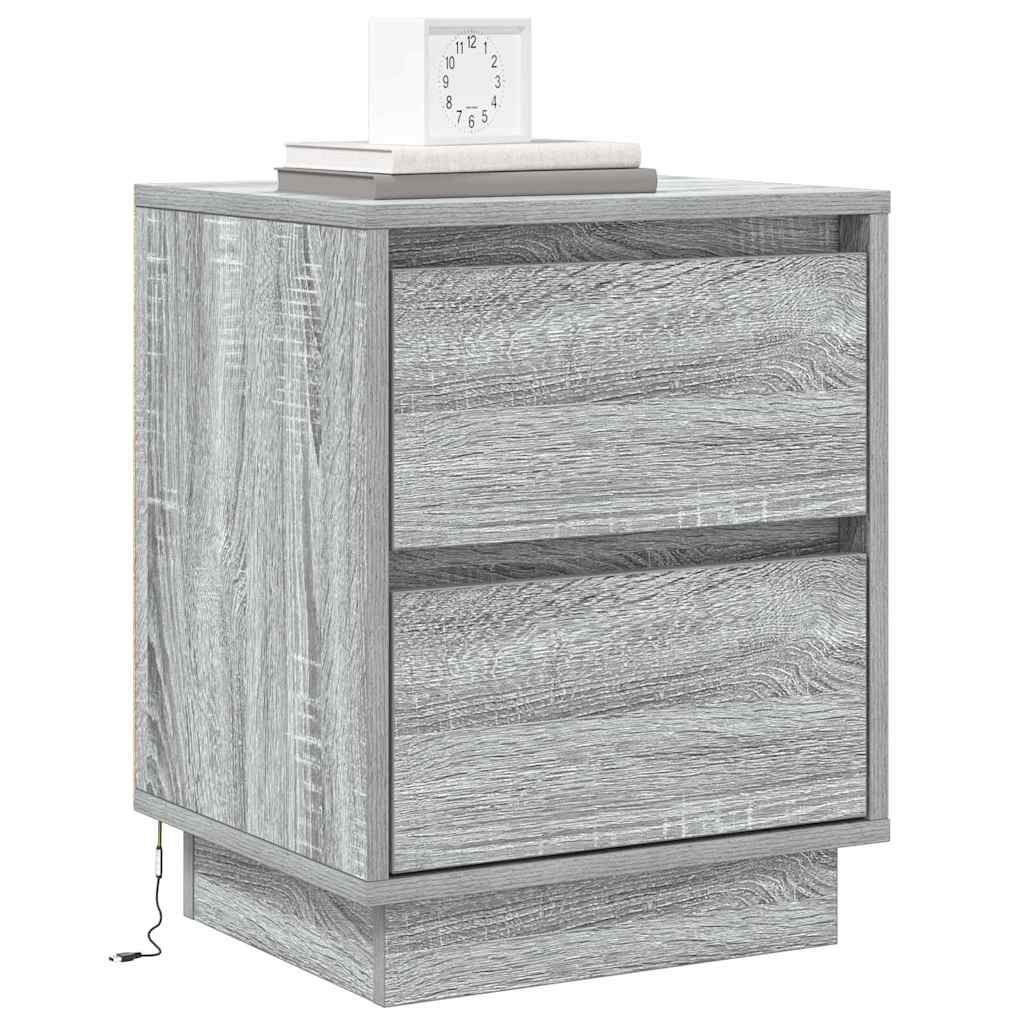 vidaXL Nachtkastje met LED-verlichting Grijs Sonoma 39x34,5x50 cm