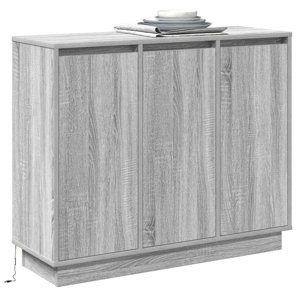 vidaXL Dressoir met LED - Grijs Sonoma, 90x32x75 cm, Gemaakt van gefabriceerd hout