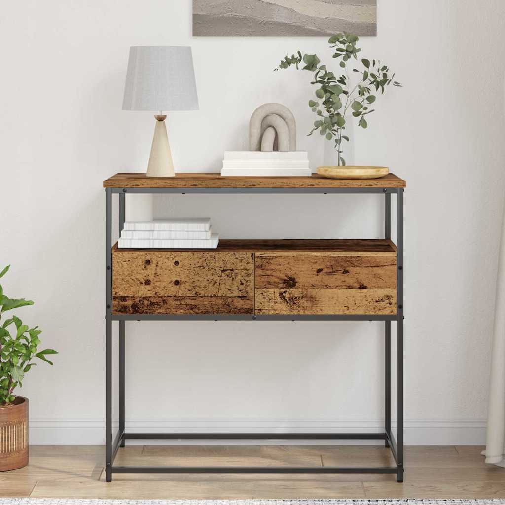 vidaXL Wandtafel 75x40x75 cm bewerkt hout en staal oud houtkleurig