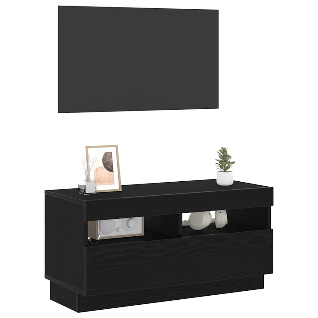 vidaXL TV-meubel met LED-verlichting Zwart Eiken 80x35x40 cm Bewerkt hout