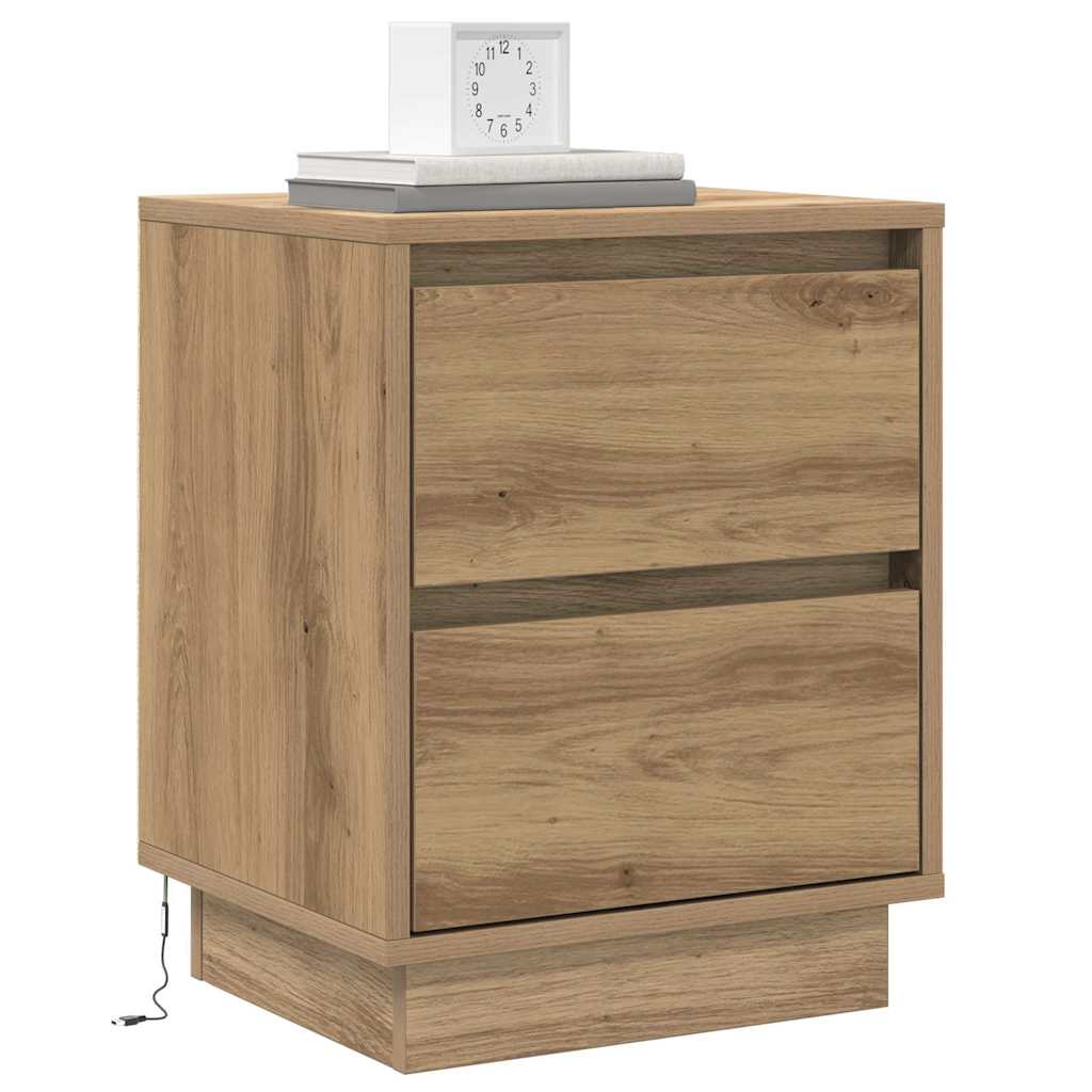 vidaXL Nachtkastje met LED-verlichting Artisan Eiken 39x34,5x50 cm