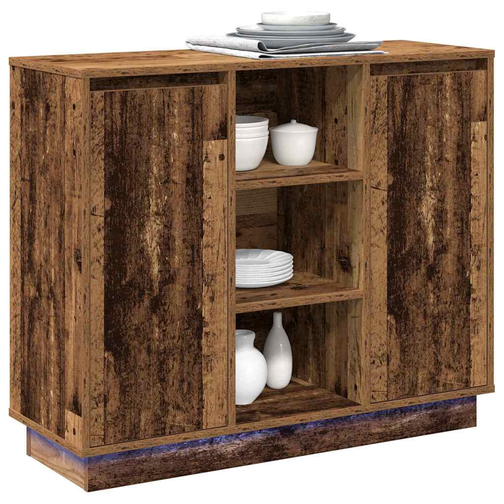 vidaXL Sideboard met LED Verlichting Oudhout 90x32x75 cm Gemaakt van Hout