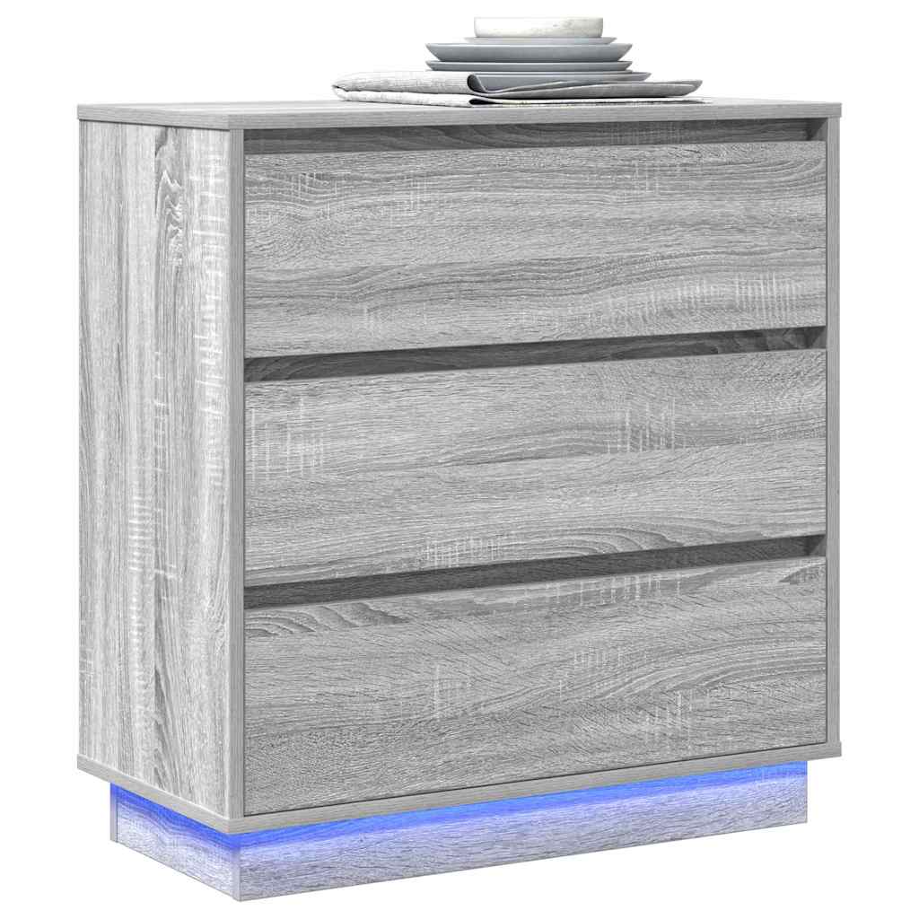 vidaXL Nachtkastje met LED Grijs Sonoma 71x34,5x75 cm Gelaagd Hout