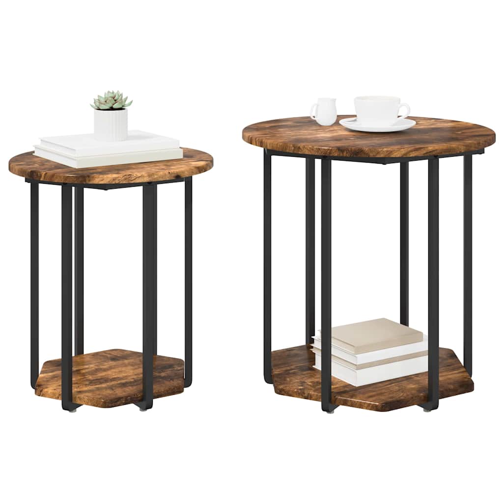 vidaXL Bijzettafel 2 stuks Rook eiken Houtenconstructie en Metaal