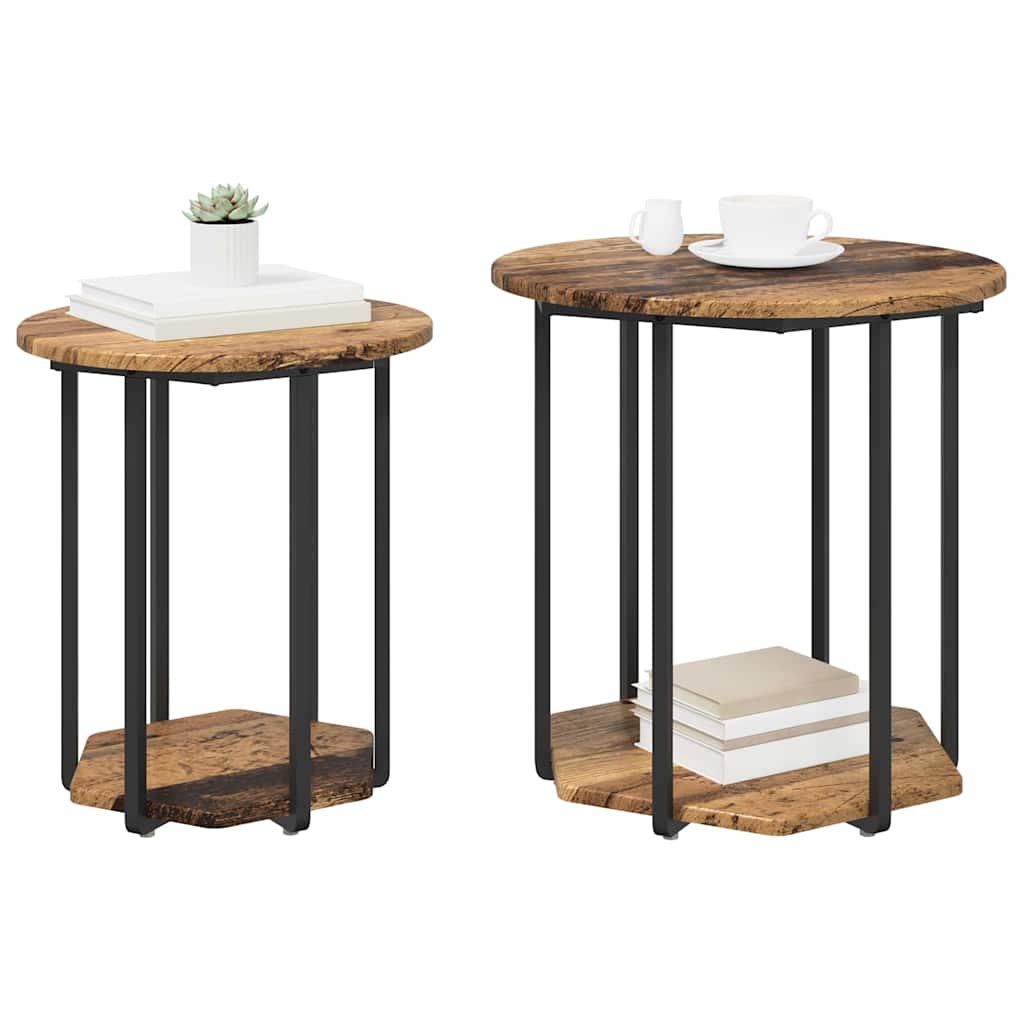 vidaXL Set van 2 Bijzettafels - Oud Hout en Metaal