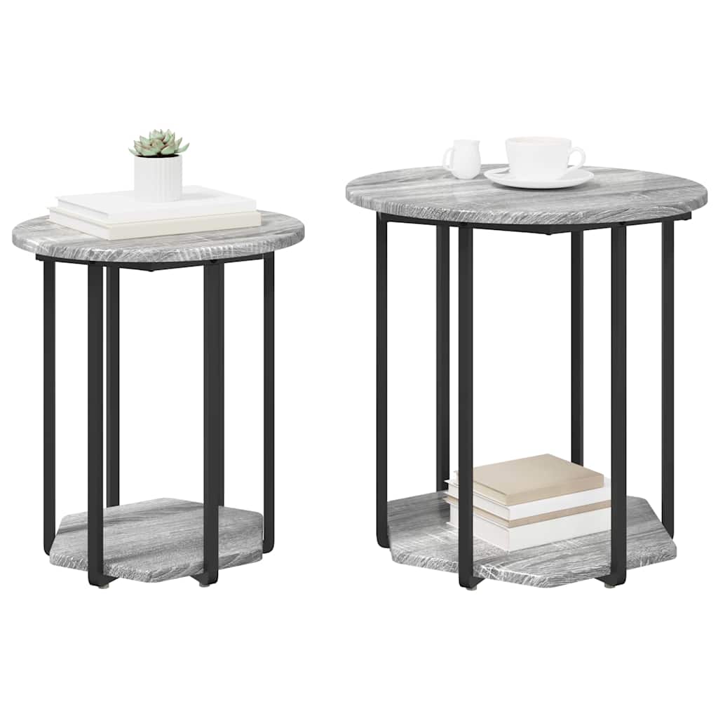 vidaXL Bijzettafel Set van 2 Grijs Sonoma Hout en Metaal