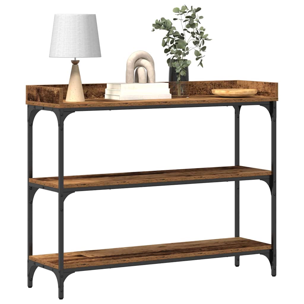 vidaXL Wandtafel 100x30x80 cm bewerkt hout en staal oud houtkleurig