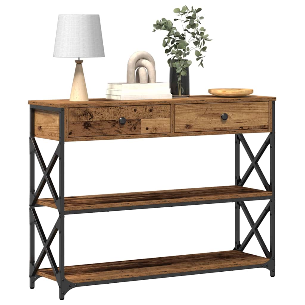 vidaXL Wandtafel 100x28x75 cm bewerkt hout en staal oud houtkleurig