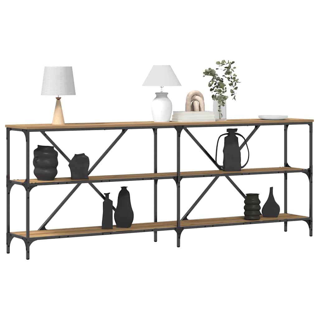 vidaXL Wanstafel 200x30x75 cm bewerkt hout en staal artisanaal eiken